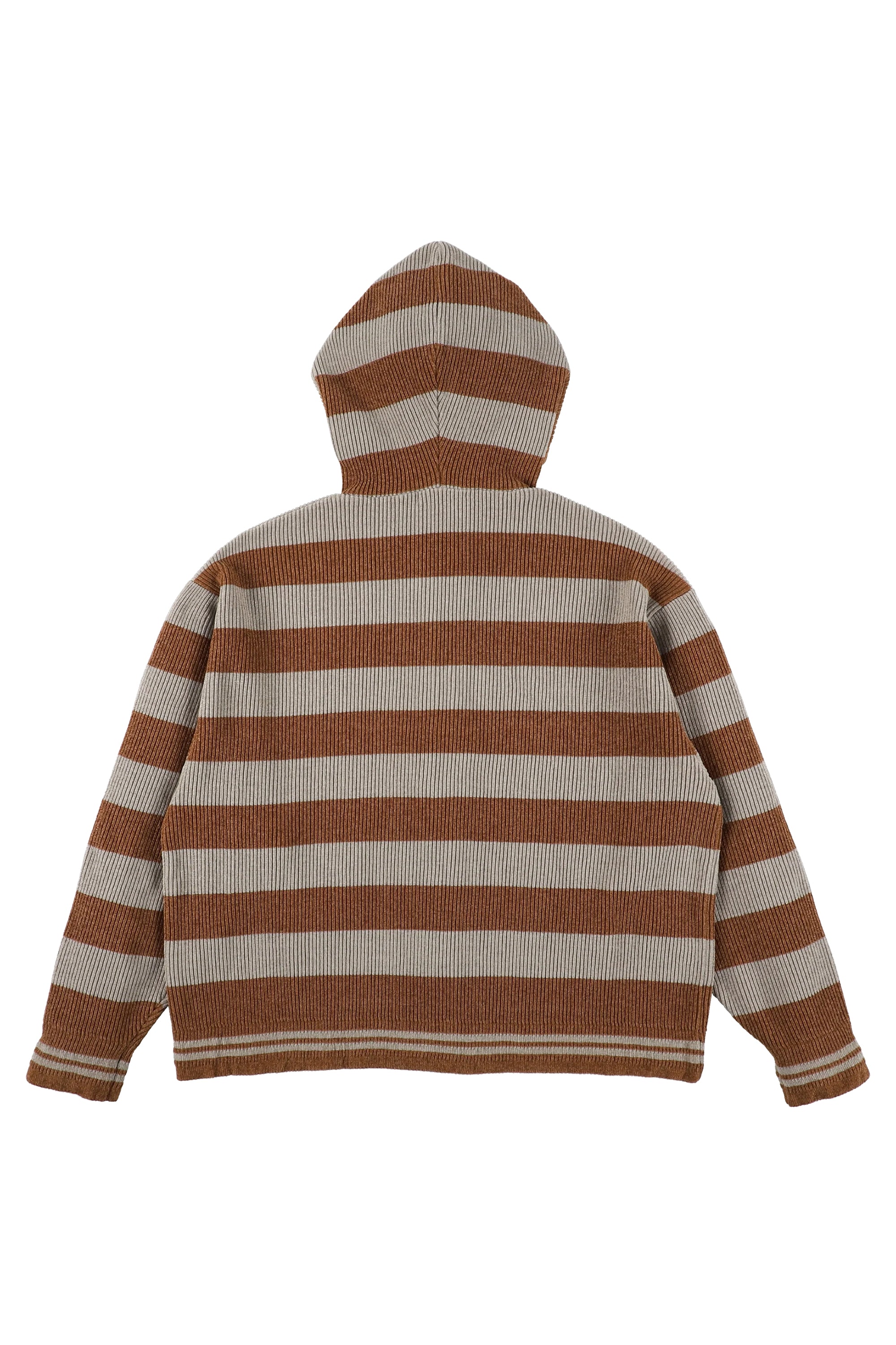 The CORDY KNIT ZIP HOODIE STRIPE GREY X BROWN available online with global shipping, and in PAM Stores Melbourne and Sydney.