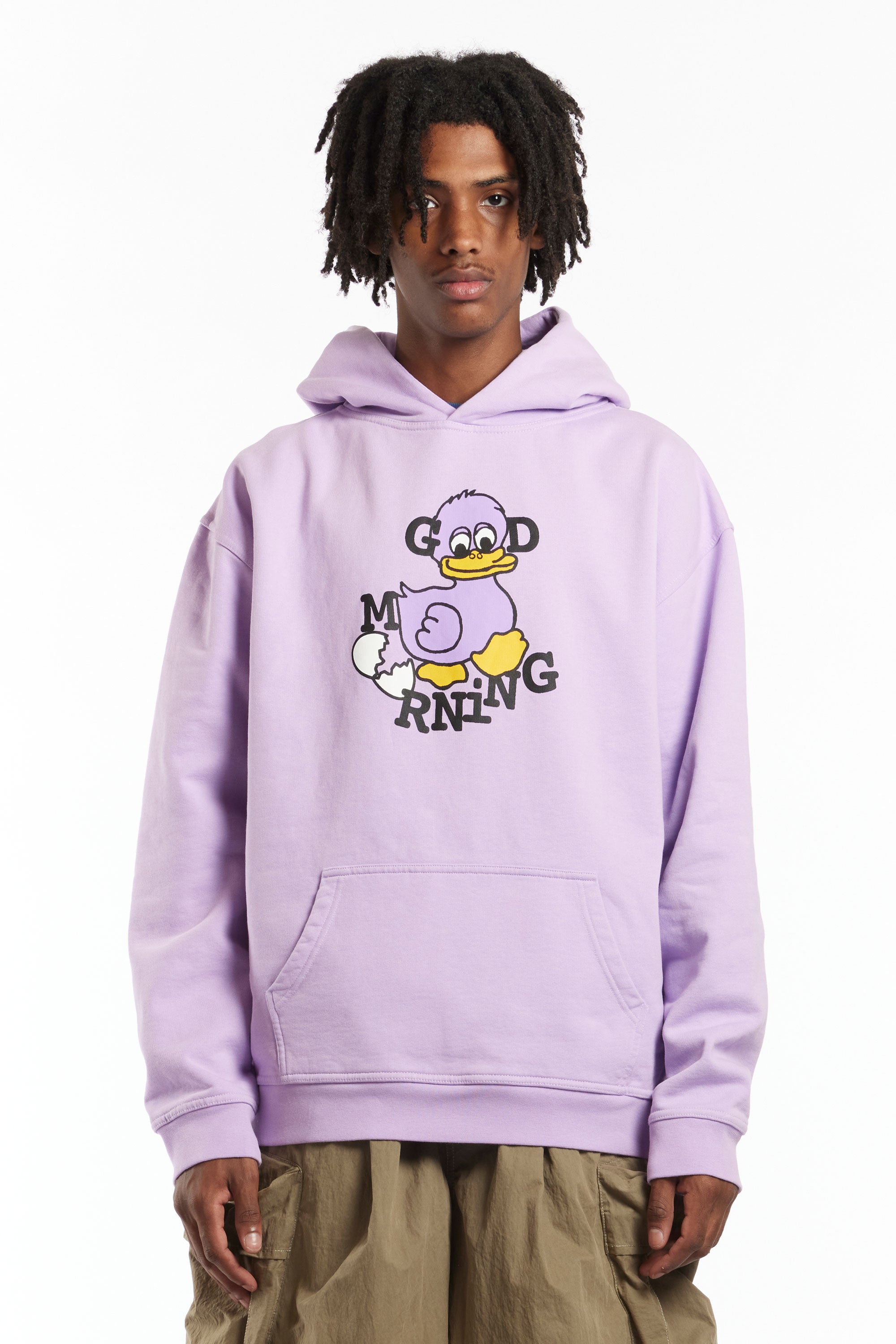 The GOOD MORNING TAPES - DUCK FLEECE PULLOVER HOOD  available online with global shipping, and in PAM Stores Melbourne and Sydney.