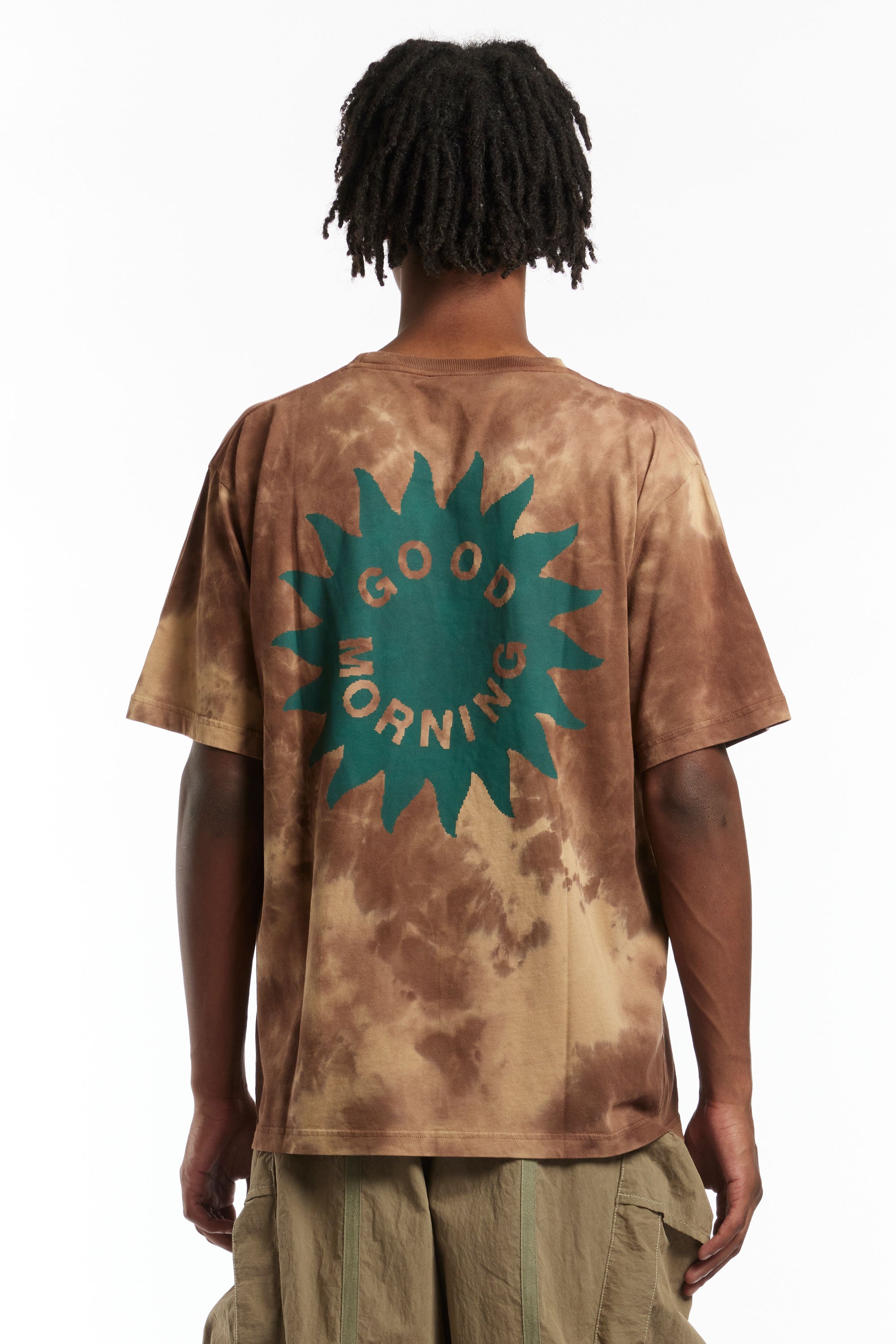 The GOOD MORNING TAPES - SUN LOGO EARTH DYE SS TEE  available online with global shipping, and in PAM Stores Melbourne and Sydney.