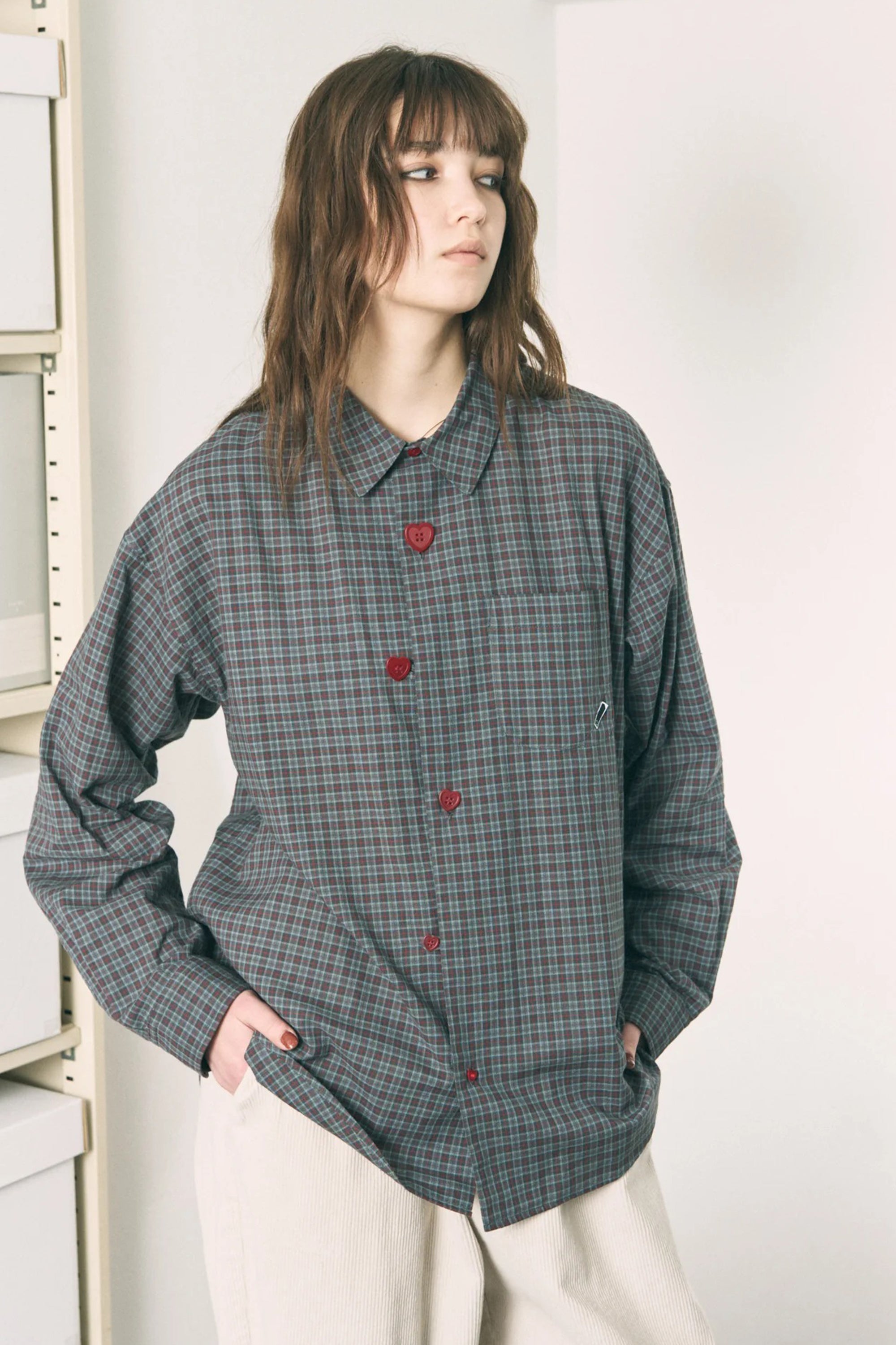 The FLOATING HEART SHIRT CHECK CHARCOAL available online with global shipping, and in PAM Stores Melbourne and Sydney.