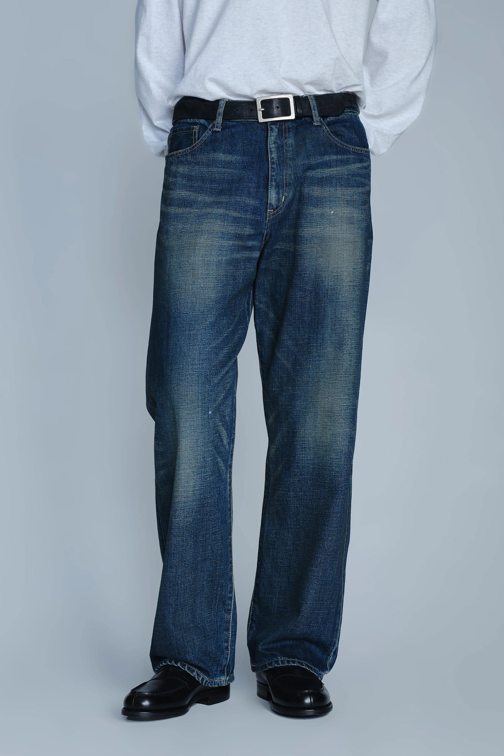 The WASHED DENIM FULL CUT PANTS INDIGO available online with global shipping, and in PAM Stores Melbourne and Sydney.