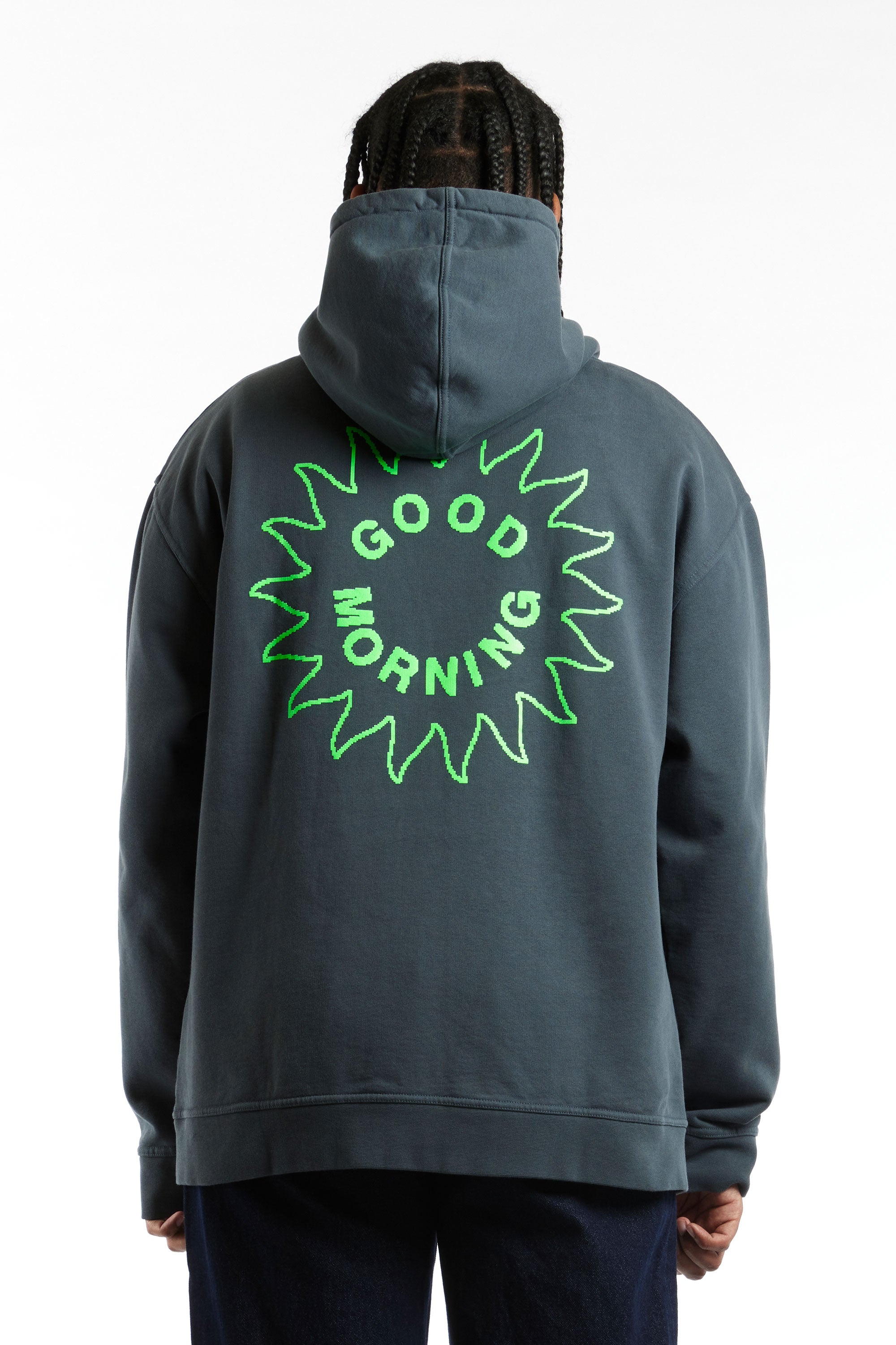 The GOOD MORNING TAPES - SUN LOGO FLEECE PULLOVER HOOD  available online with global shipping, and in PAM Stores Melbourne and Sydney.