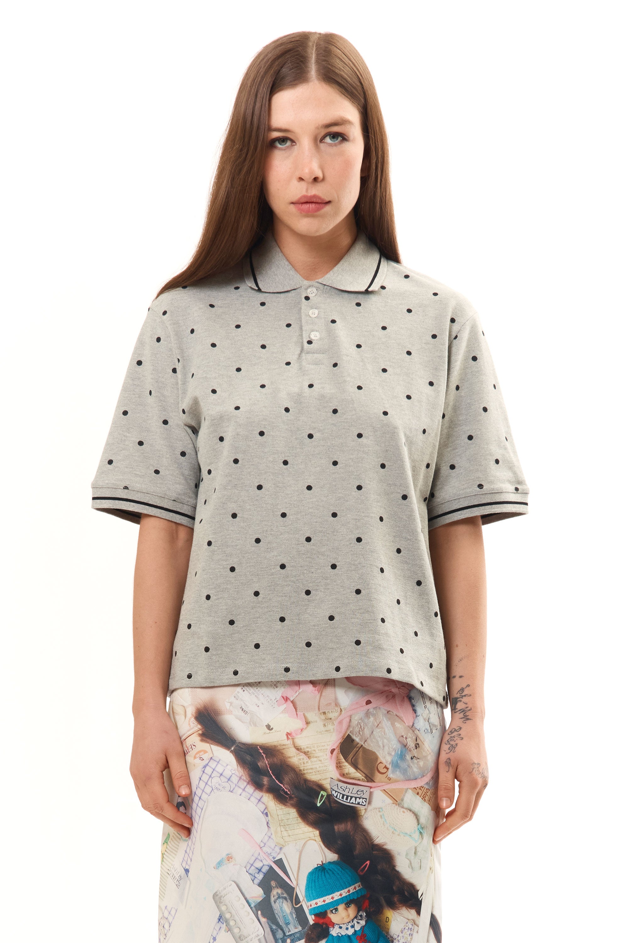 The GREY POLKA DOT POLO SHIRT available online with global shipping, and in PAM Stores Melbourne and Sydney.