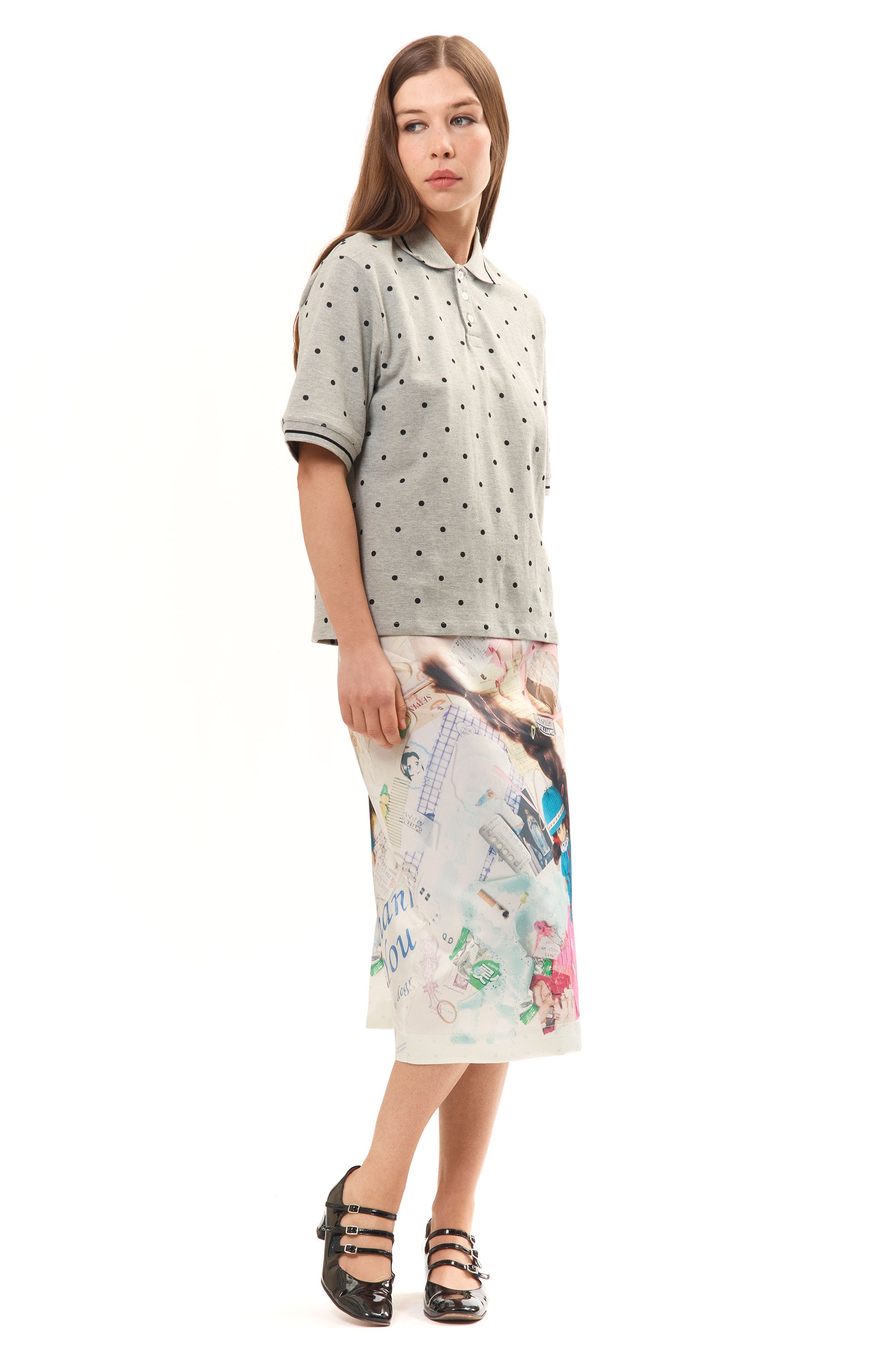 The GREY POLKA DOT POLO SHIRT available online with global shipping, and in PAM Stores Melbourne and Sydney.