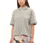 The GREY POLKA DOT POLO SHIRT available online with global shipping, and in PAM Stores Melbourne and Sydney.