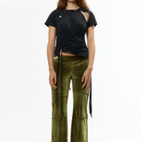 OLIVE FLARED VELVET SPIDER PANT