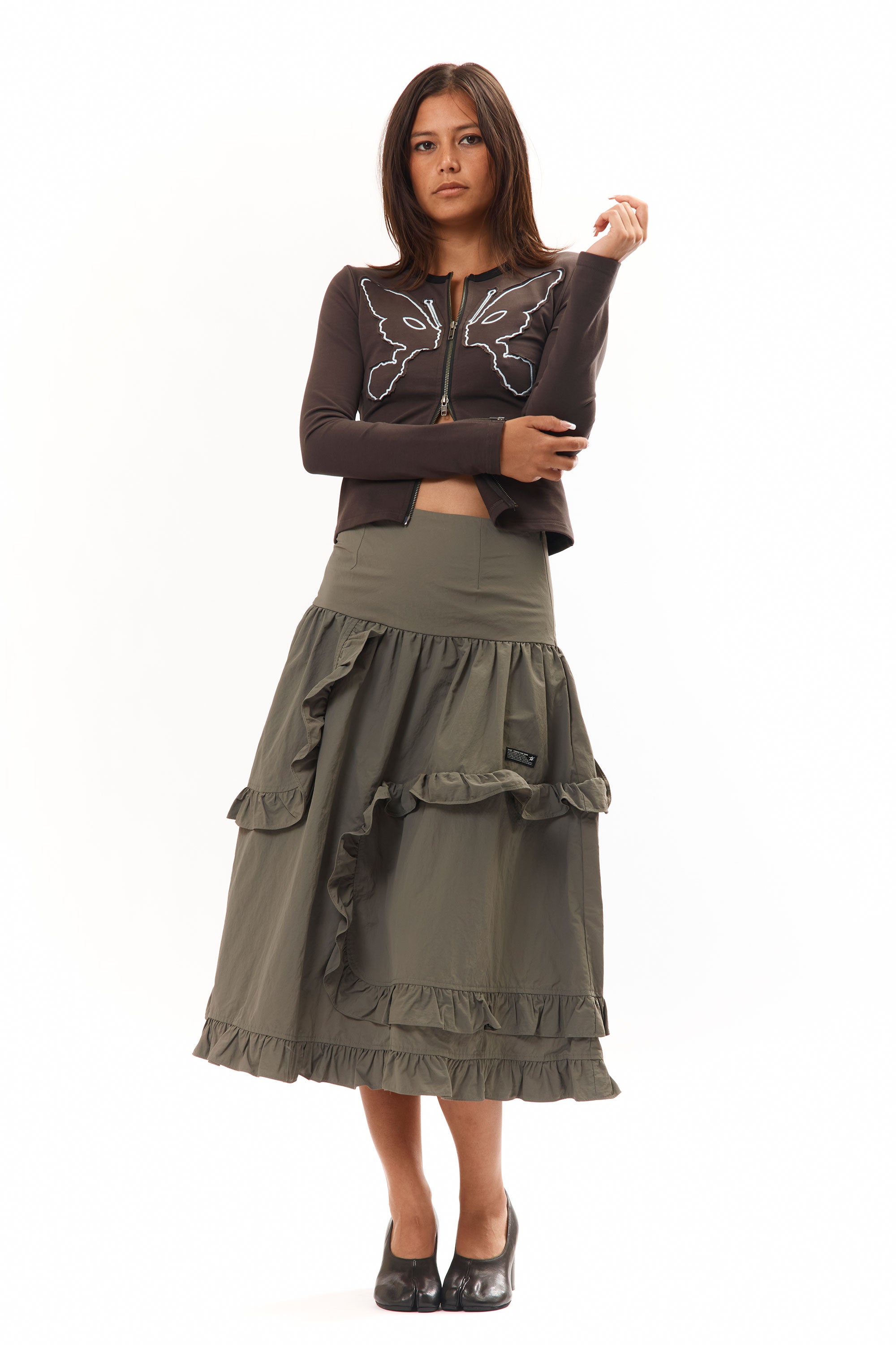 The Pathways Maxi Skirt Grey (Exclusive) available online with global shipping, and in PAM Stores Melbourne and Sydney.