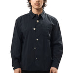 The FLOATING HEART POPLIN SHIRT BLACK PINSTRIPE available online with global shipping, and in PAM Stores Melbourne and Sydney.