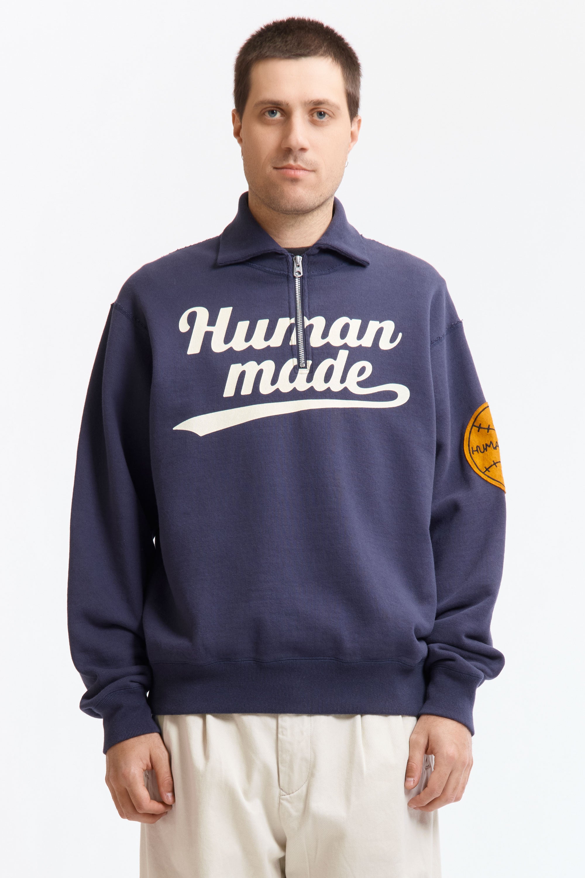 The HALF-ZIP SWEATSHIRT NAVY available online with global shipping, and in PAM Stores Melbourne and Sydney.