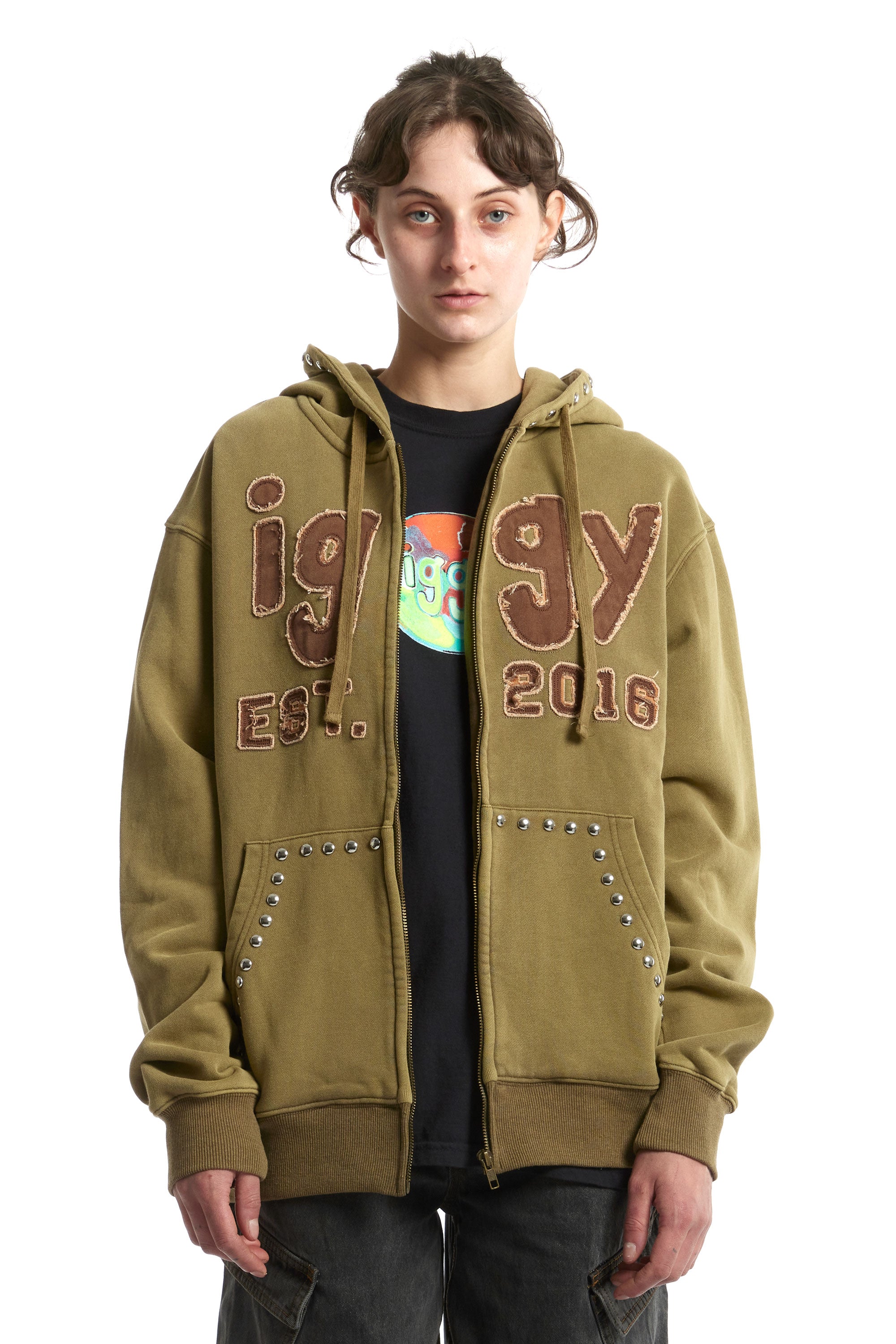 The IGGY - PATCHWORK ZIP UP SWEATSHIRT  available online with global shipping, and in PAM Stores Melbourne and Sydney.