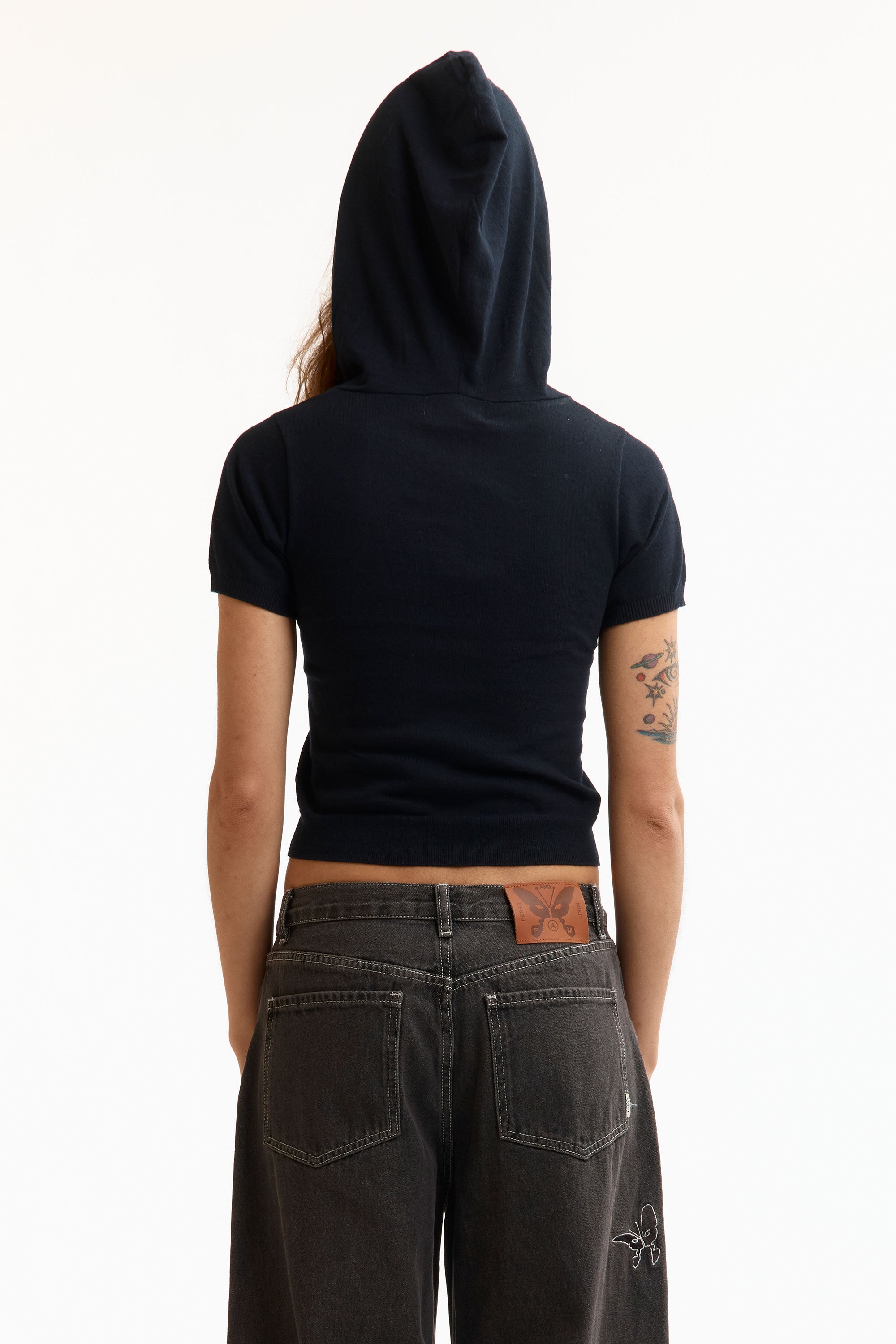 The SEE NO EVIL KNITTED HOODIE BLACK available online with global shipping, and in PAM Stores Melbourne and Sydney.