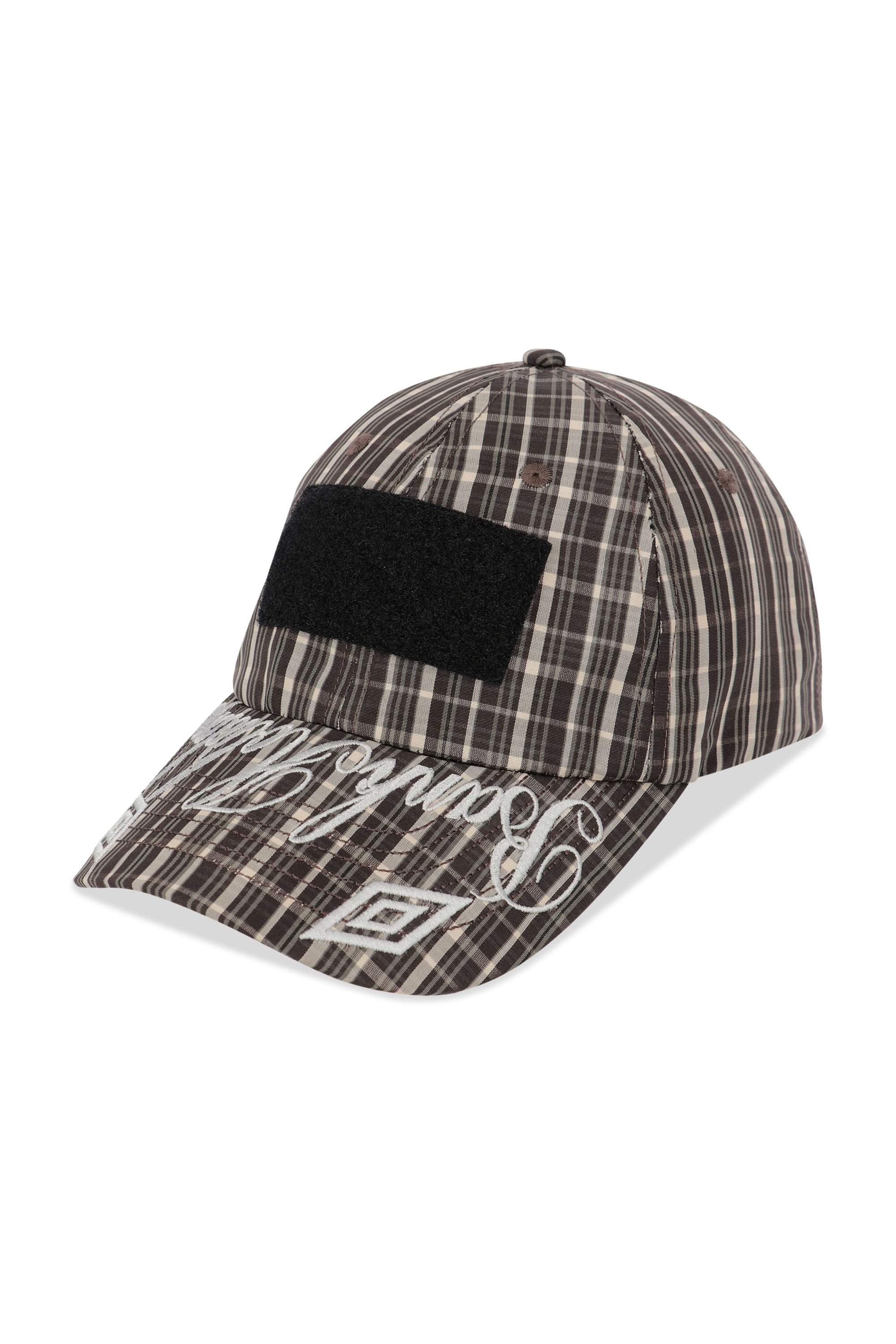 The SS26 Check Hazard Cap Beige Dark Brown available online with global shipping, and in PAM Stores Melbourne and Sydney.