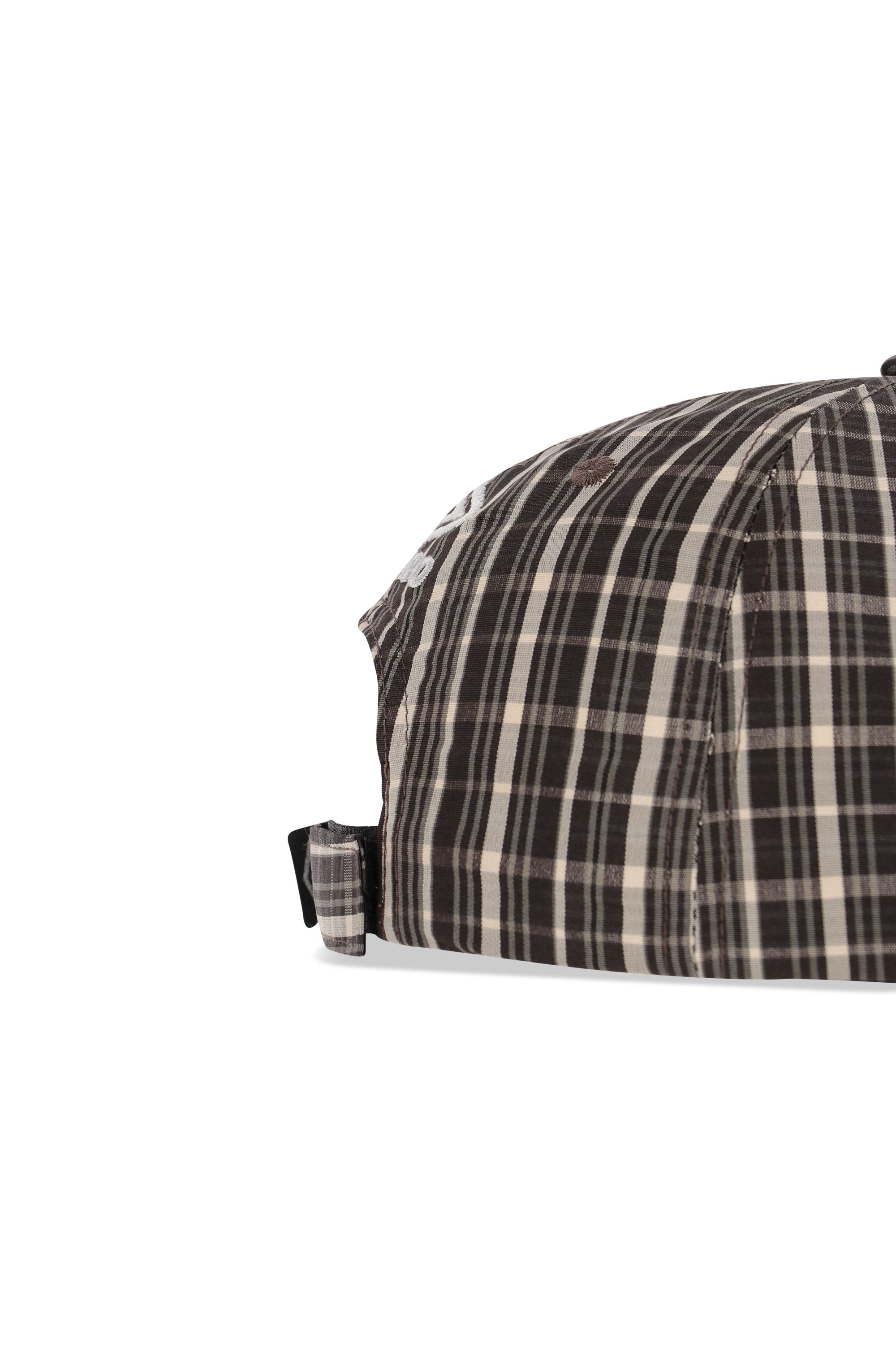 The SS26 Check Hazard Cap Beige Dark Brown available online with global shipping, and in PAM Stores Melbourne and Sydney.