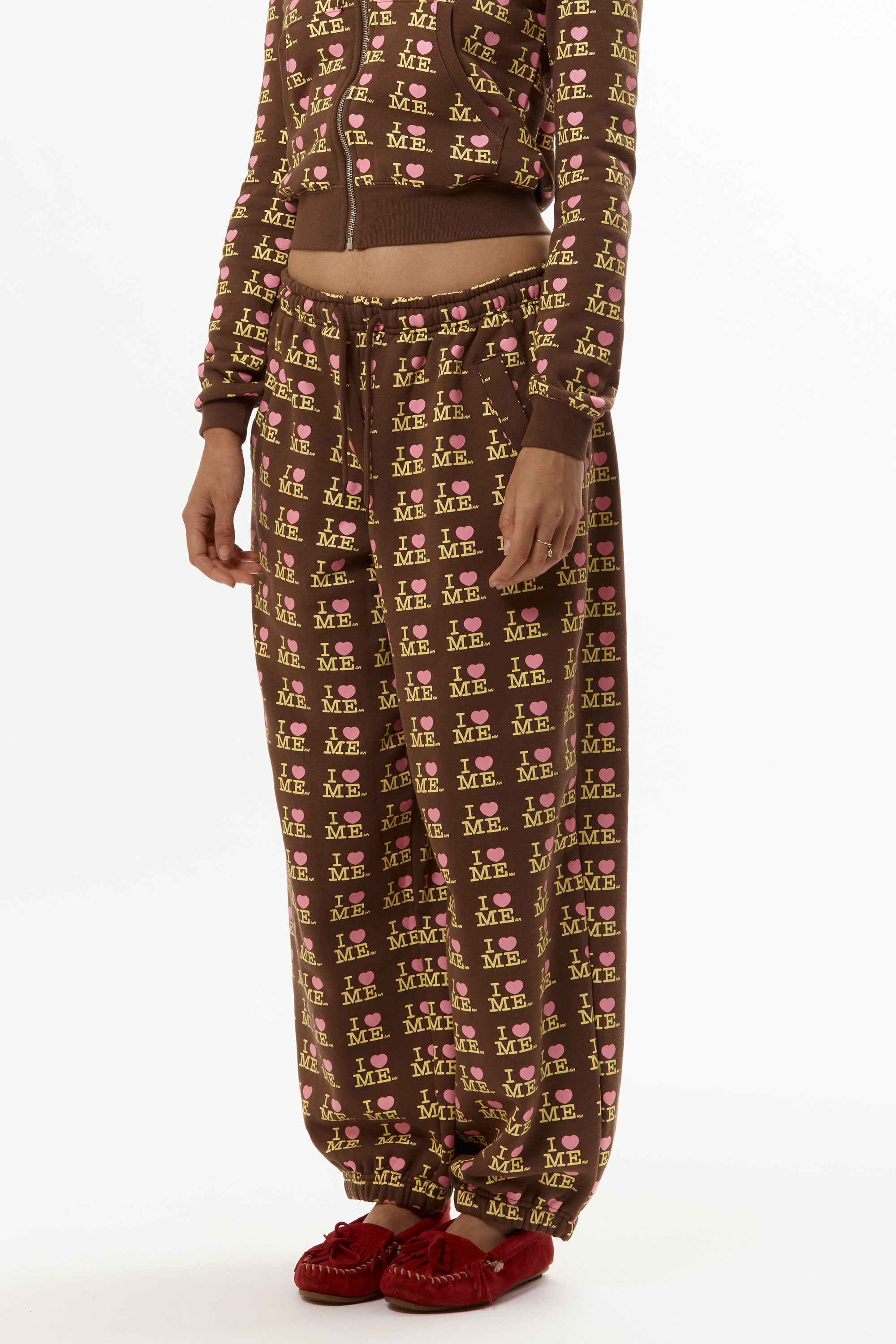 The CHOCO I HEART ME JOGGERS available online with global shipping, and in PAM Stores Melbourne and Sydney.