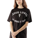 The Jesus Loves Tee Shirt Black available online with global shipping, and in PAM Stores Melbourne and Sydney.