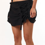 The Ruched Mini Skirt Black available online with global shipping, and in PAM Stores Melbourne and Sydney.