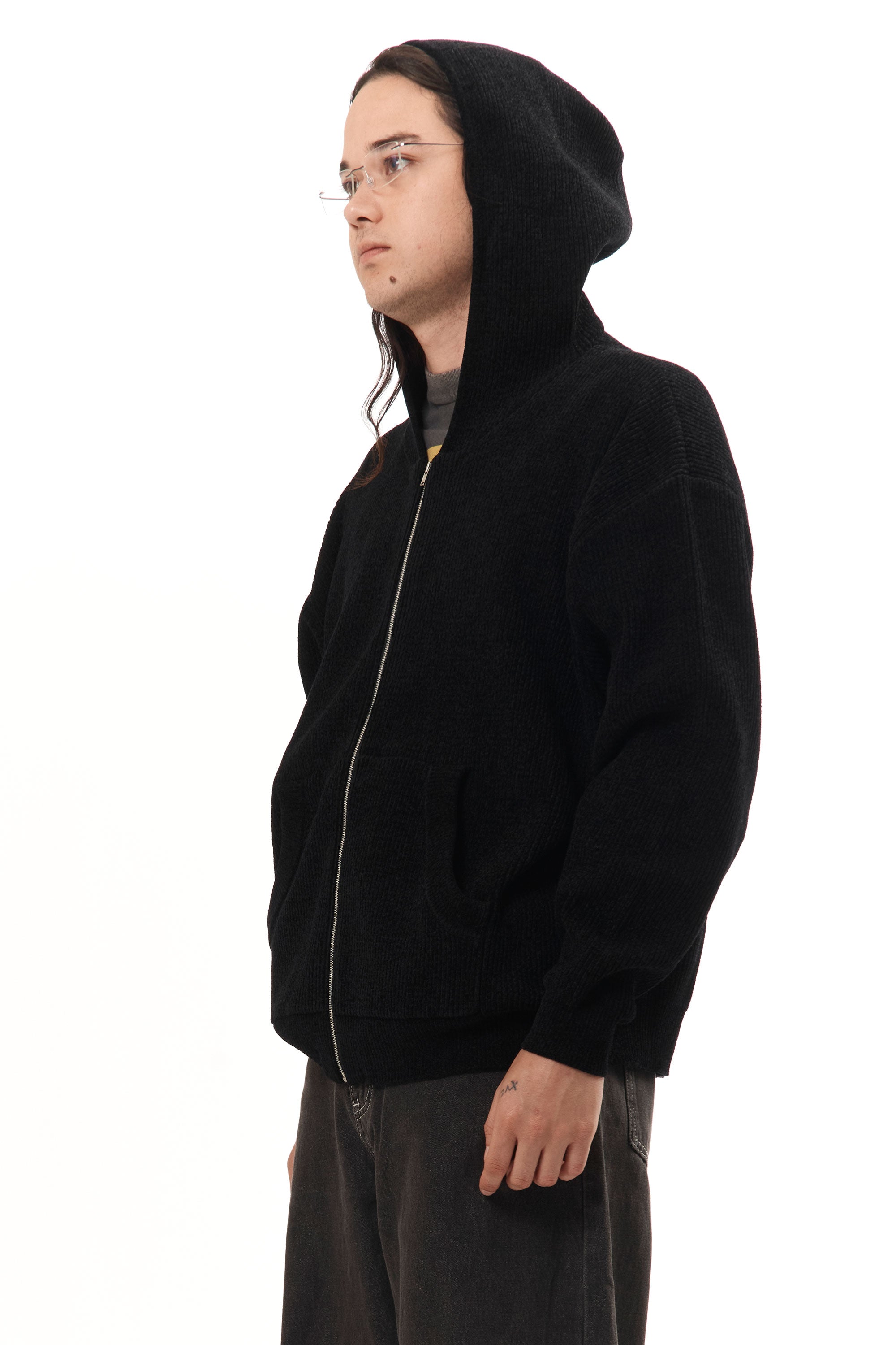 The CORDY KNIT ZIP HOODIE BLACK available online with global shipping, and in PAM Stores Melbourne and Sydney.