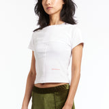 The ECKHAUS LATTA - LAPPED BABY TEE WHITE  available online with global shipping, and in PAM Stores Melbourne and Sydney.