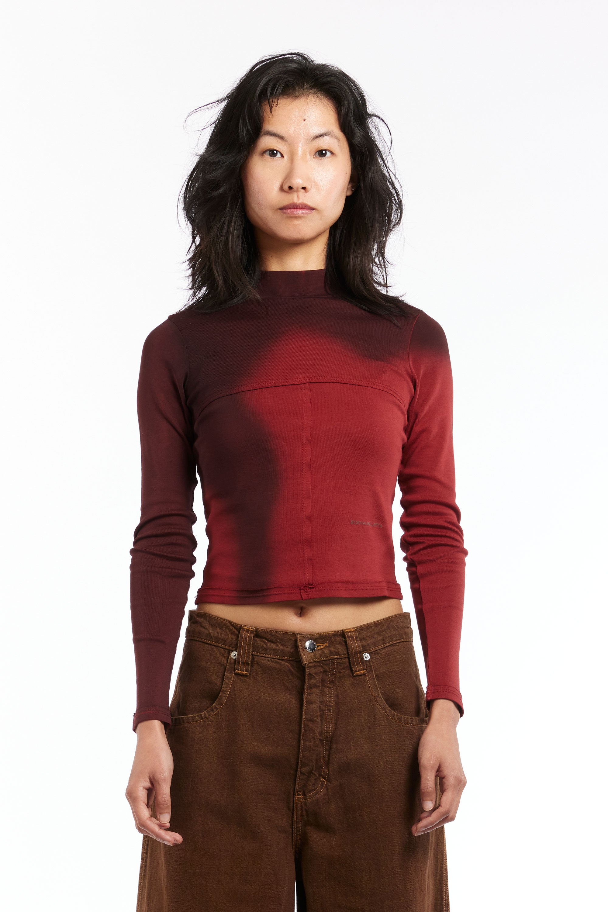 The ECKHAUS LATTA - LAPPED BABY TURTLENECK MAROON BLUR  available online with global shipping, and in PAM Stores Melbourne and Sydney.