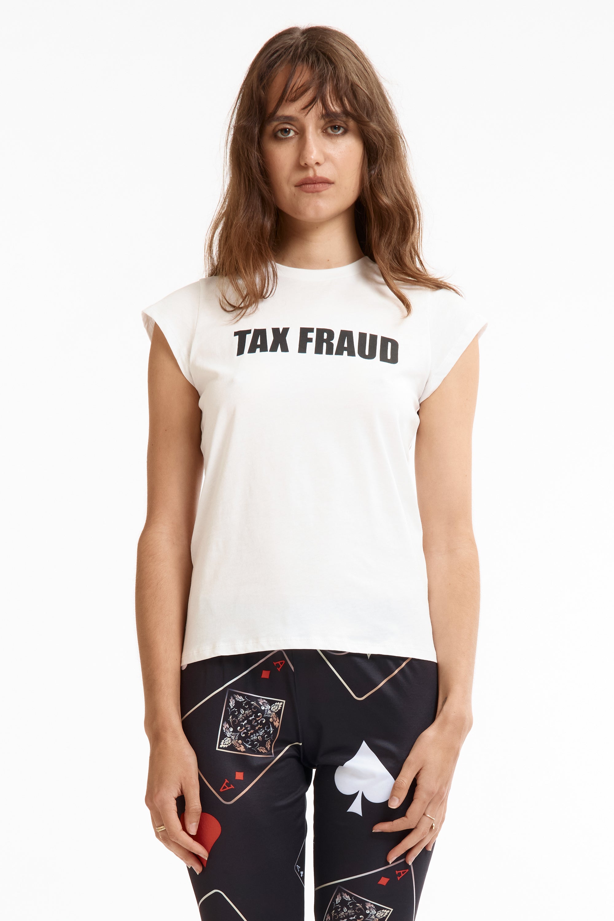 The TAX FRAUD BABY TEE available online with global shipping, and in PAM Stores Melbourne and Sydney.