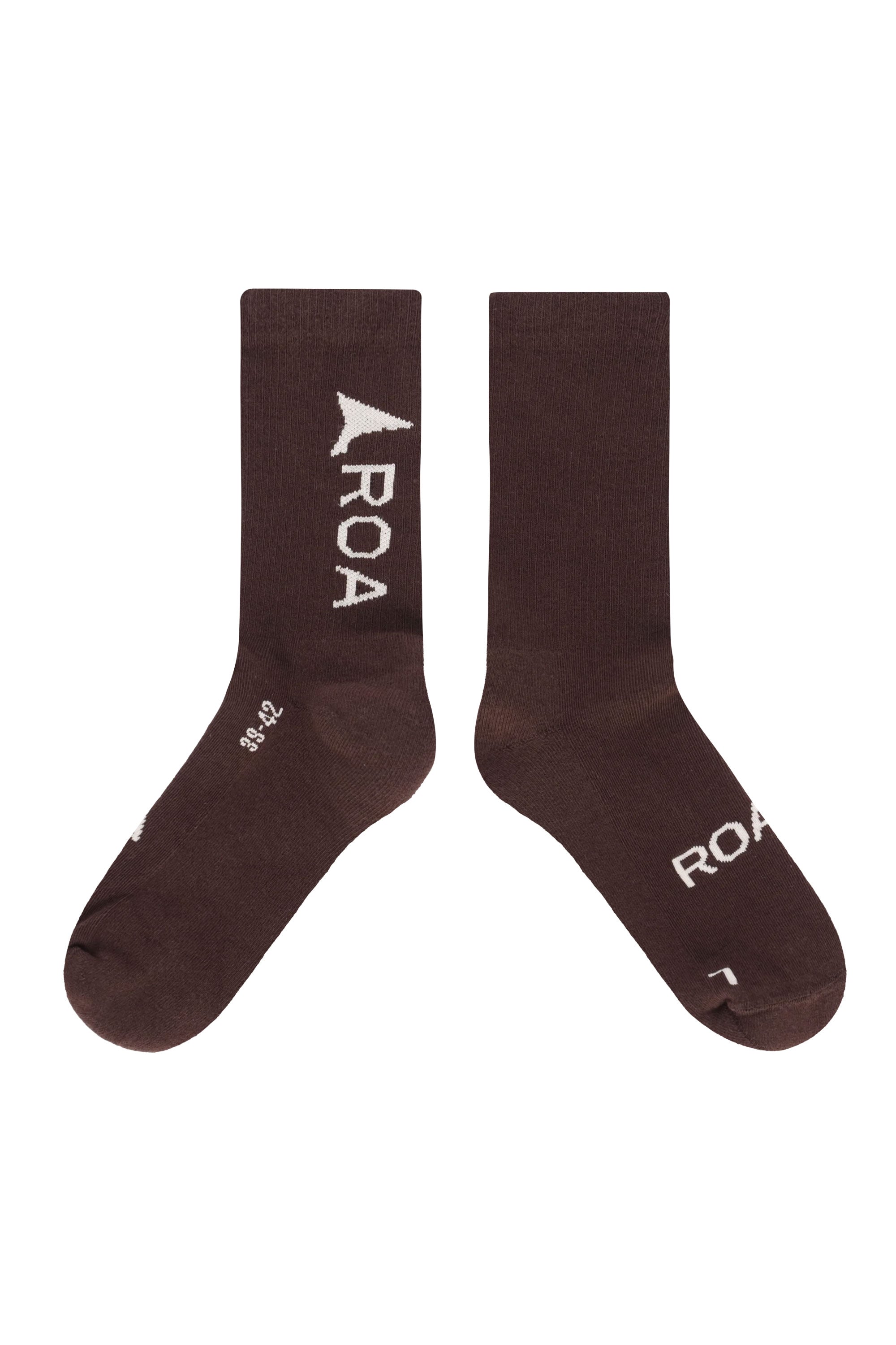 The ROA - LOGO SOCKS DARK BROWN  available online with global shipping, and in PAM Stores Melbourne and Sydney.