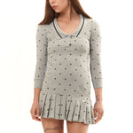 The GREY POLKA DOT L/S AMELIA SHORT DRESS available online with global shipping, and in PAM Stores Melbourne and Sydney.