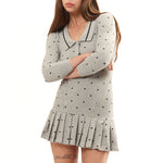 The GREY POLKA DOT L/S AMELIA SHORT DRESS available online with global shipping, and in PAM Stores Melbourne and Sydney.