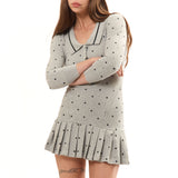 The GREY POLKA DOT L/S AMELIA SHORT DRESS available online with global shipping, and in PAM Stores Melbourne and Sydney.