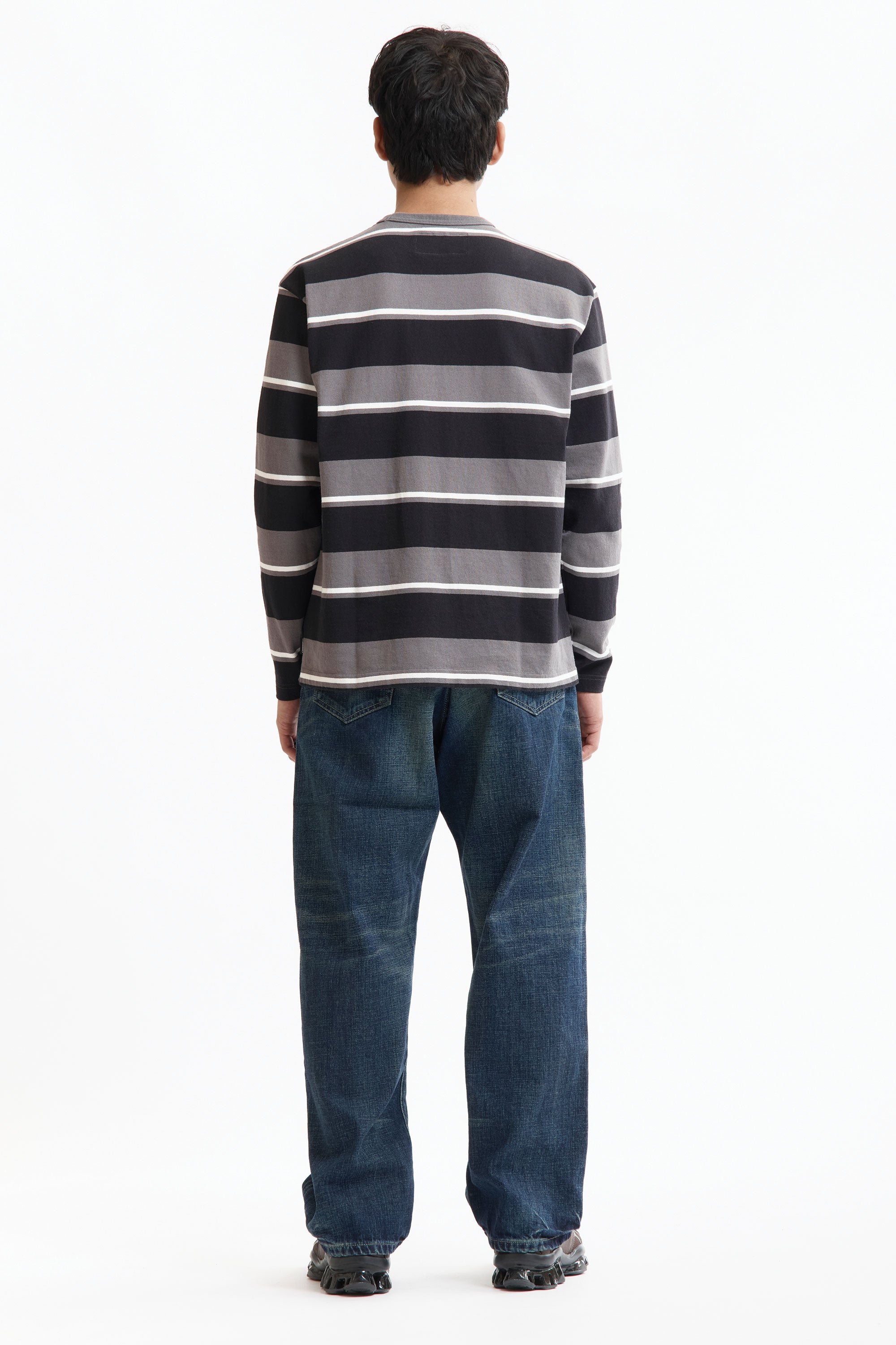 The SS26 BORDER CREW NECK LS GREY available online with global shipping, and in PAM Stores Melbourne and Sydney.