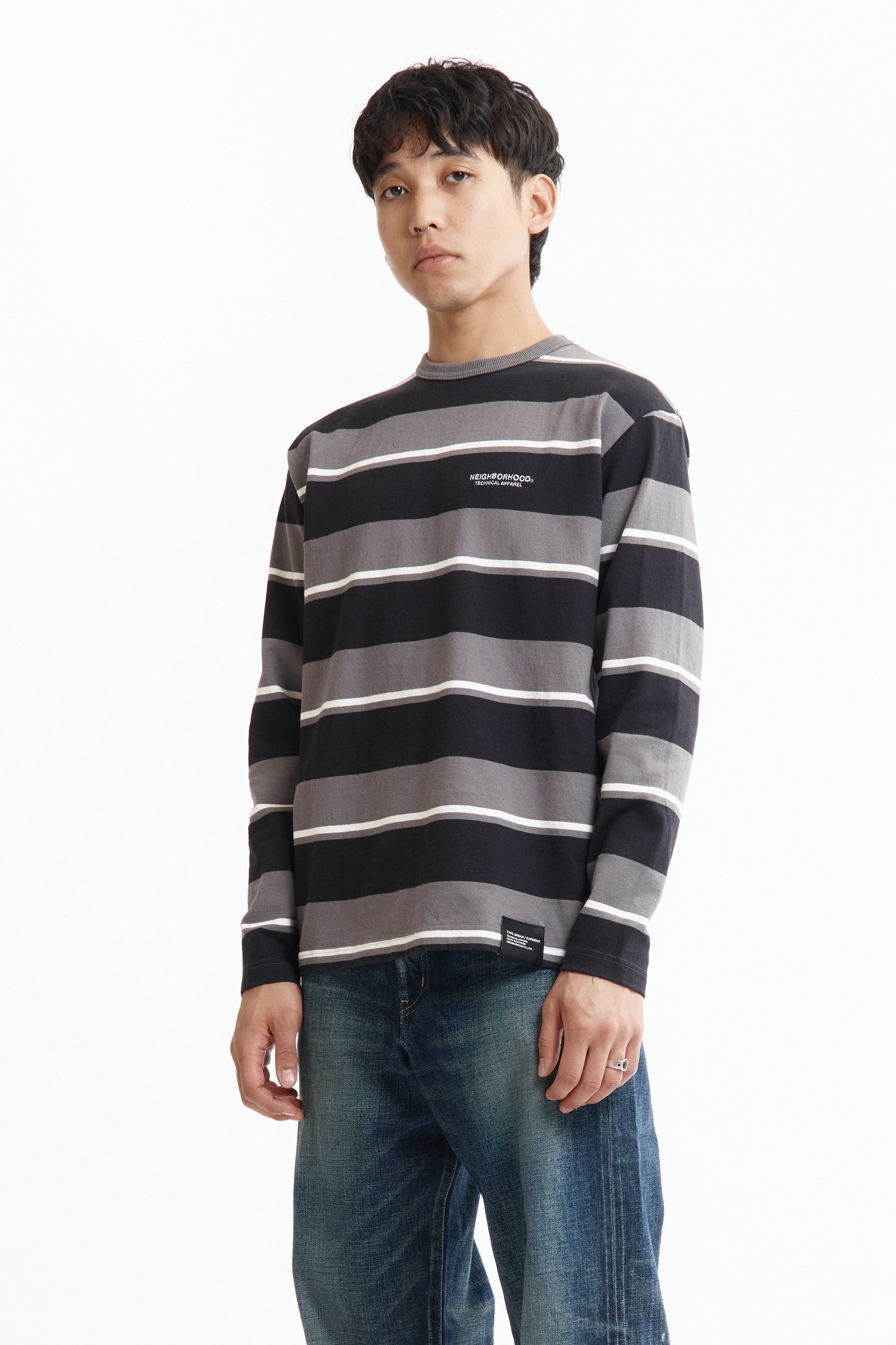 The SS26 BORDER CREW NECK LS GREY available online with global shipping, and in PAM Stores Melbourne and Sydney.