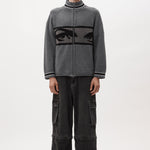 The EYES ZIP THRU KNIT CARDIGAN available online with global shipping, and in PAM Stores Melbourne and Sydney.