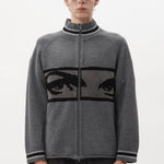 The EYES ZIP THRU KNIT CARDIGAN available online with global shipping, and in PAM Stores Melbourne and Sydney.