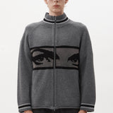 The EYES ZIP THRU KNIT CARDIGAN available online with global shipping, and in PAM Stores Melbourne and Sydney.