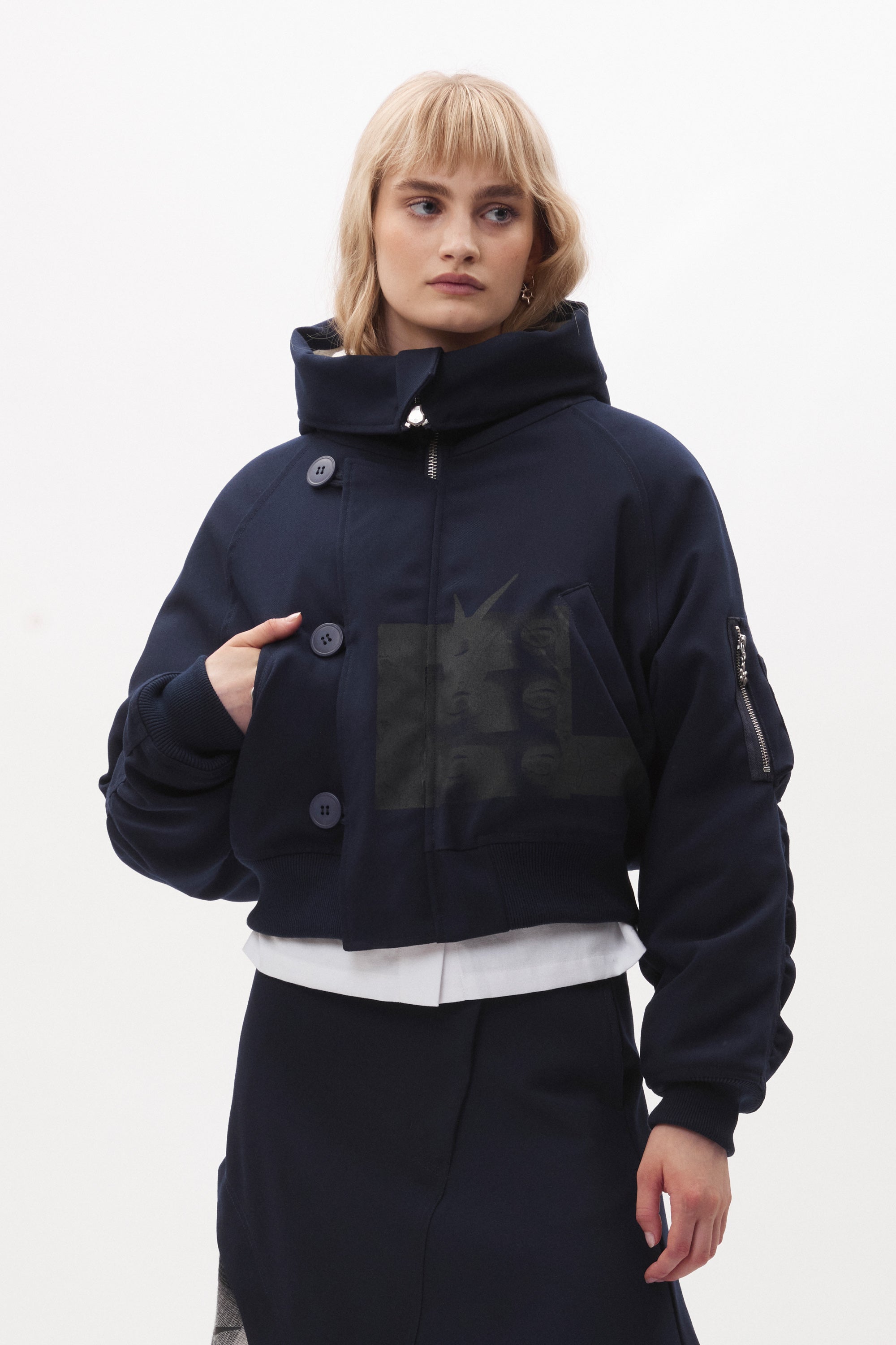 The BODY ELECTRIC CROPPED HOODED PARKA available online with global shipping, and in PAM Stores Melbourne and Sydney.