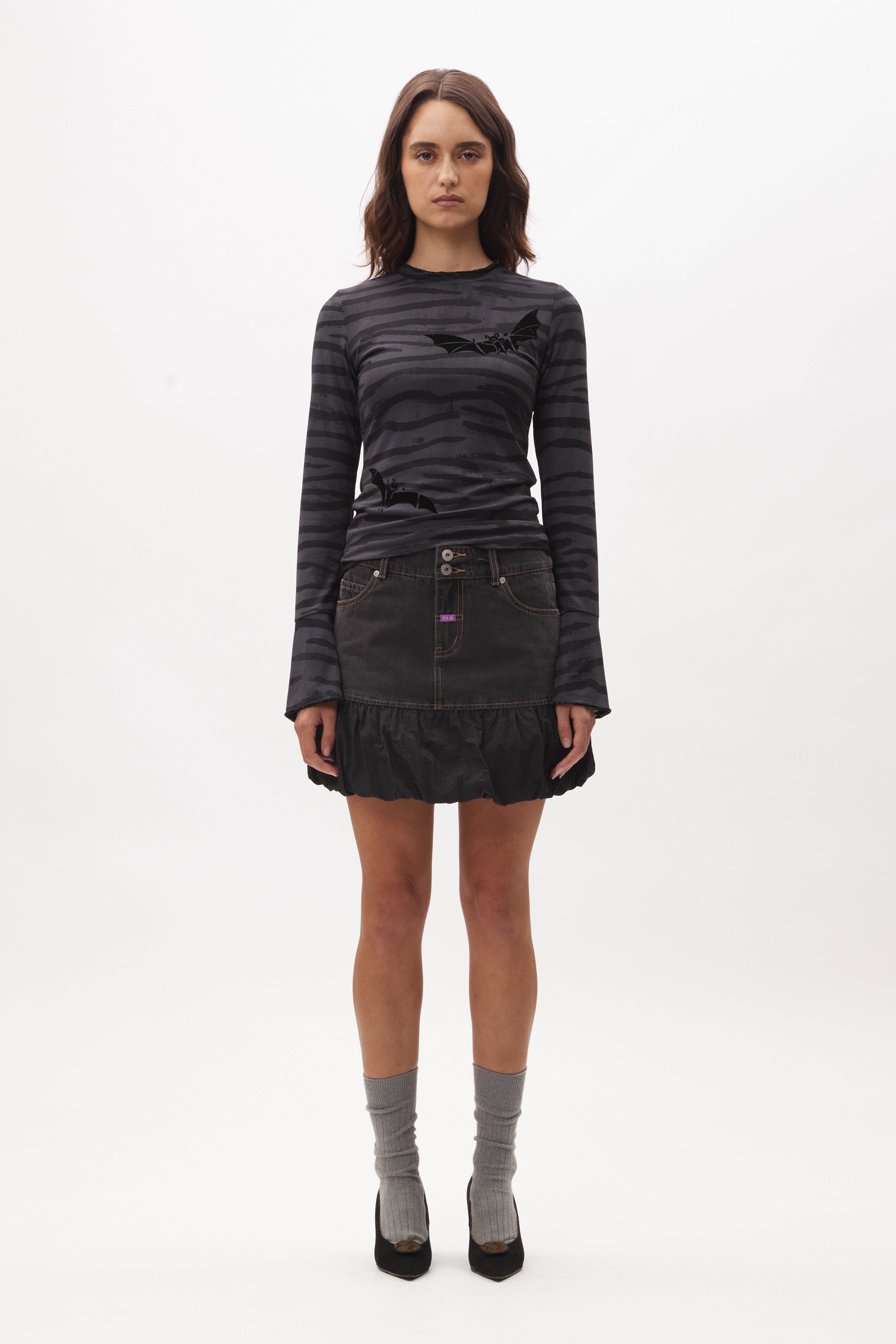 The URSULA K DENIM BUBBLE SKIRT available online with global shipping, and in PAM Stores Melbourne and Sydney.