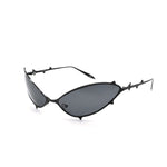 The METAL SPIKE SUNGLASSES MATT BLACK SILVER LENS available online with global shipping, and in PAM Stores Melbourne and Sydney.