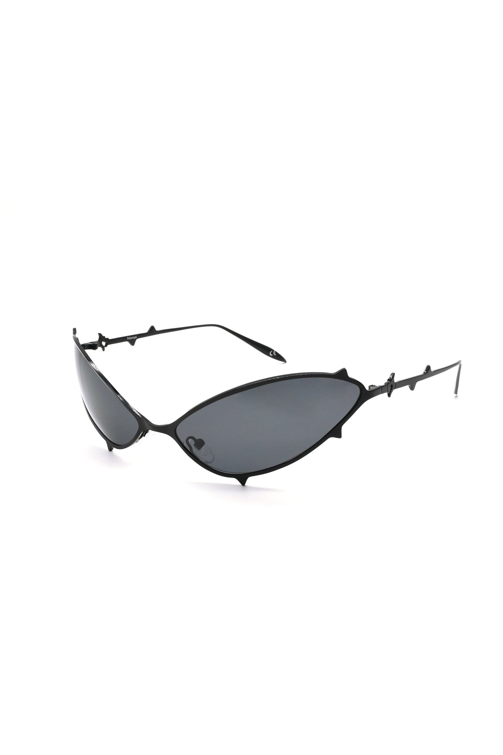 The METAL SPIKE SUNGLASSES MATT BLACK SILVER LENS available online with global shipping, and in PAM Stores Melbourne and Sydney.