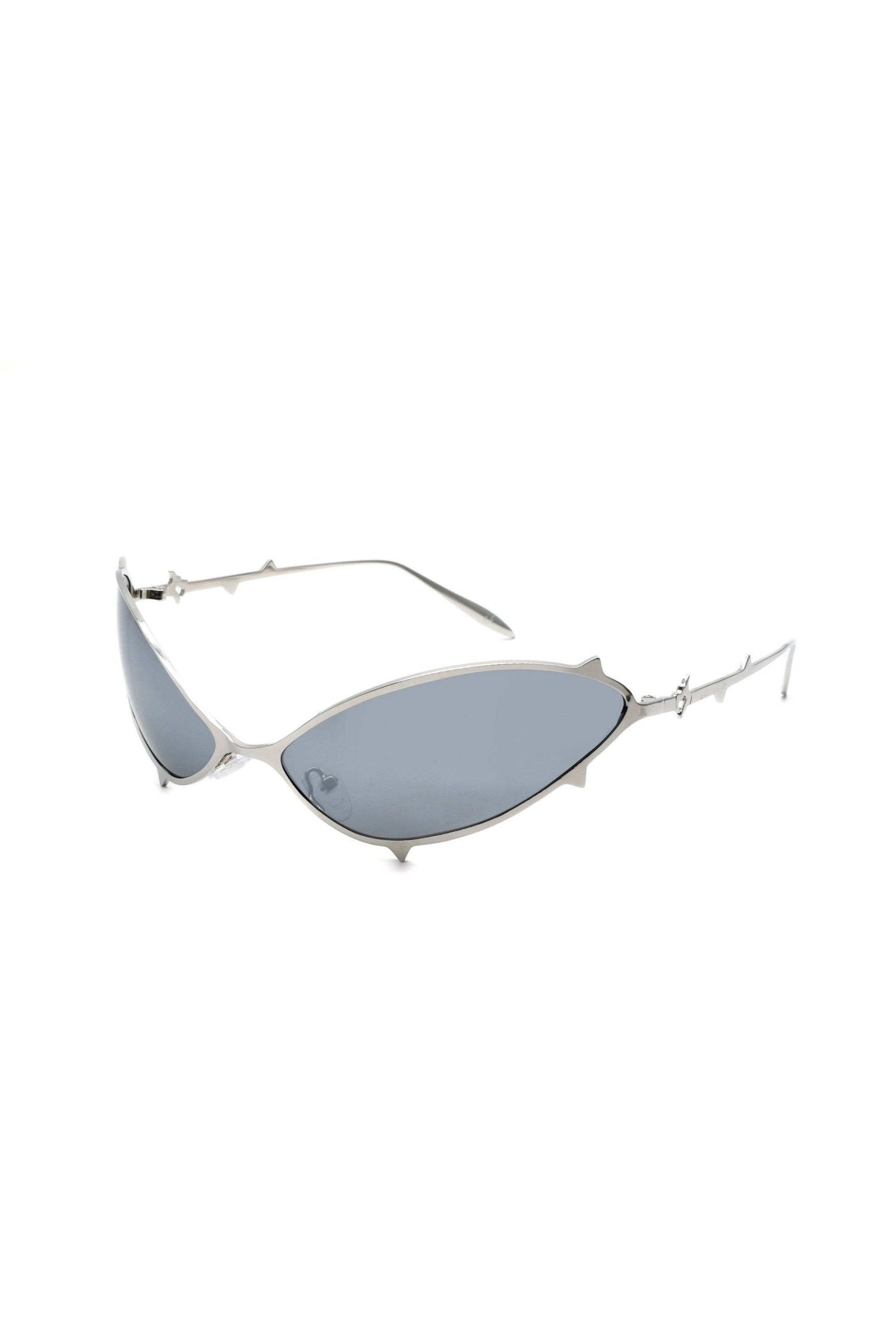 The METAL SPIKE SUNGLASSES SHINY SILVER SILVER LENS available online with global shipping, and in PAM Stores Melbourne and Sydney.