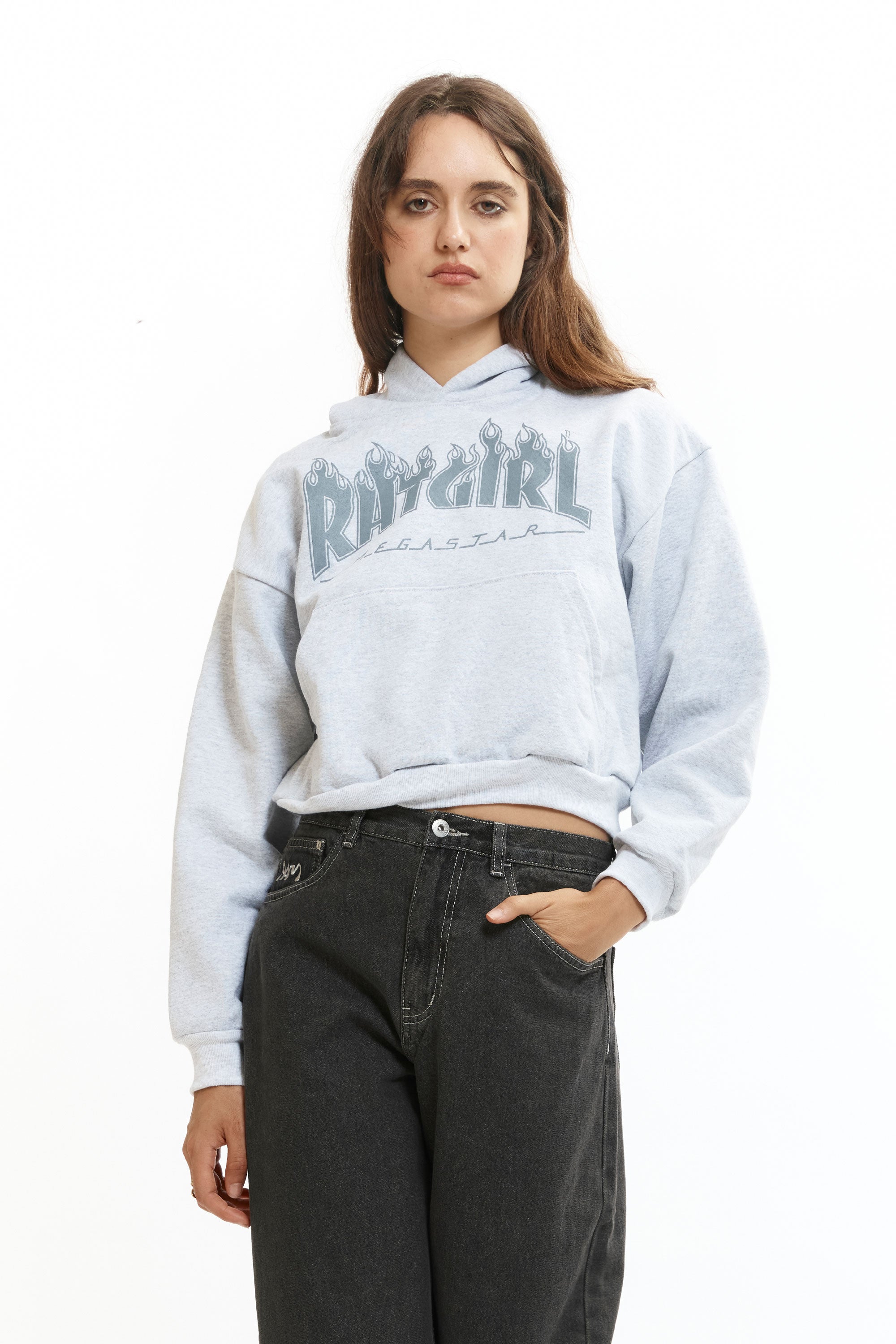 The Megastar Crop Hood Heather Grey available online with global shipping, and in PAM Stores Melbourne and Sydney.