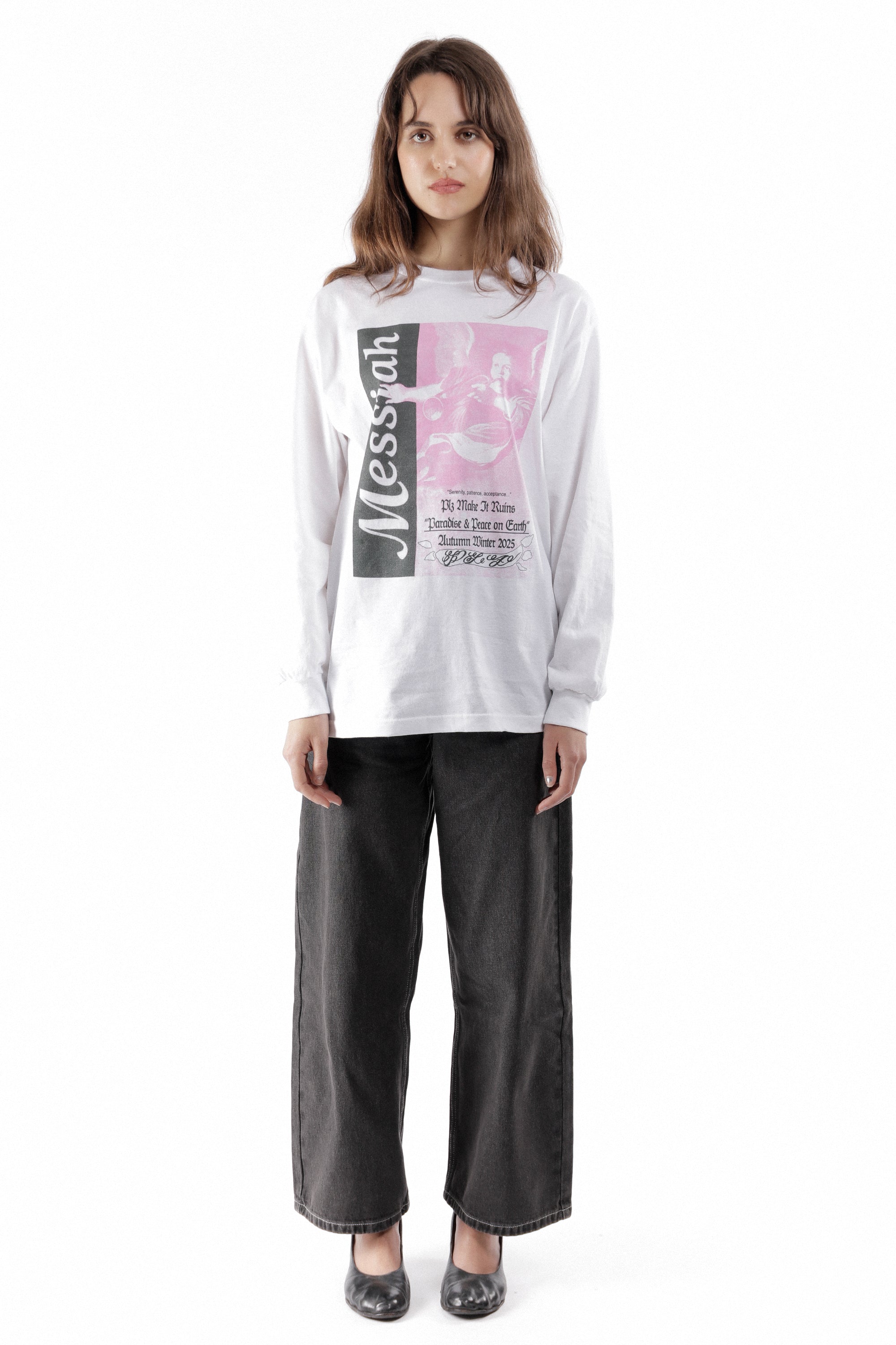 The Messiah Longsleeve T-shirt White available online with global shipping, and in PAM Stores Melbourne and Sydney.