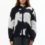 The MOHAIR KNITTED COW ZIP-UP JACKET available online with global shipping, and in PAM Stores Melbourne and Sydney.