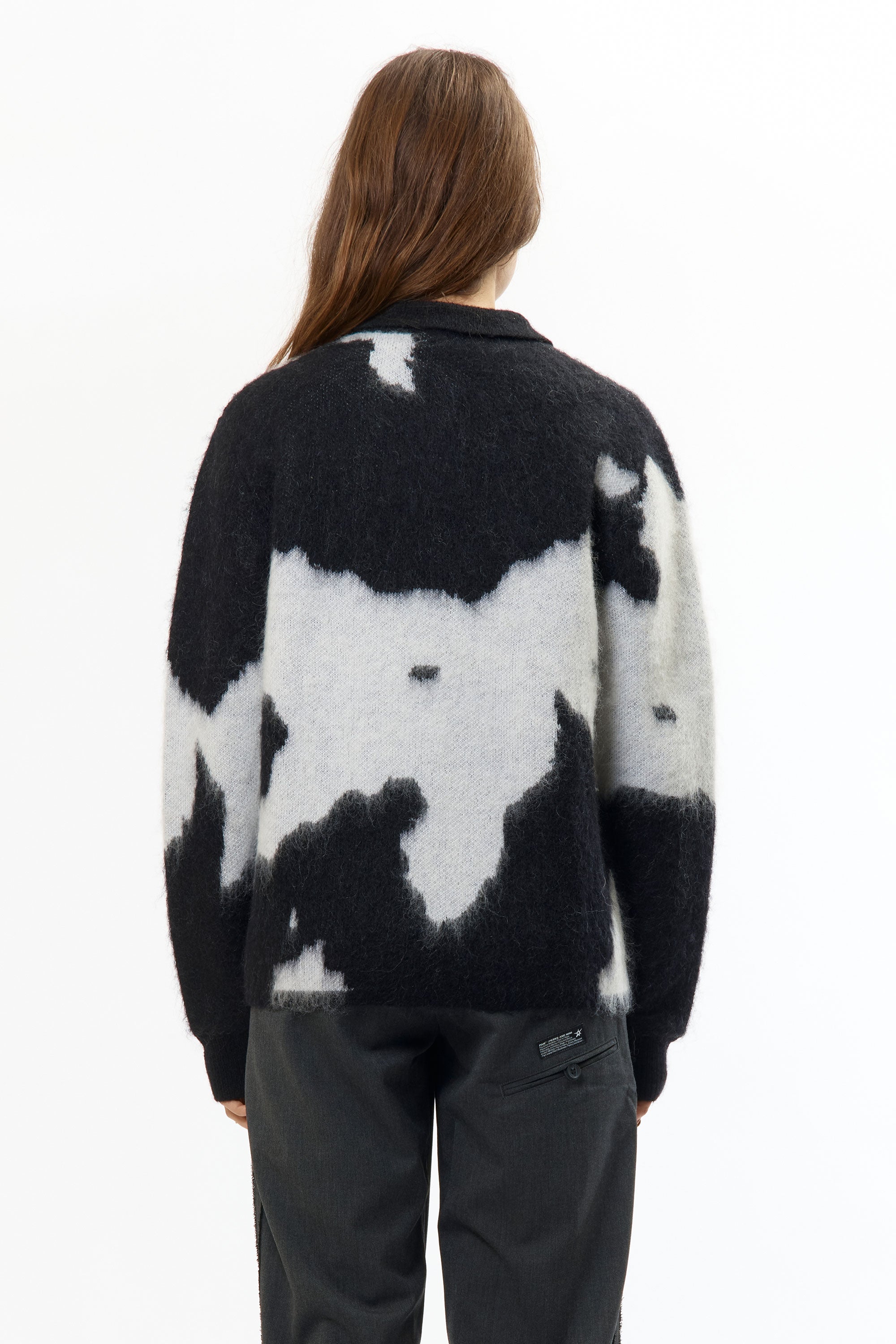 The MOHAIR KNITTED COW ZIP-UP JACKET available online with global shipping, and in PAM Stores Melbourne and Sydney.