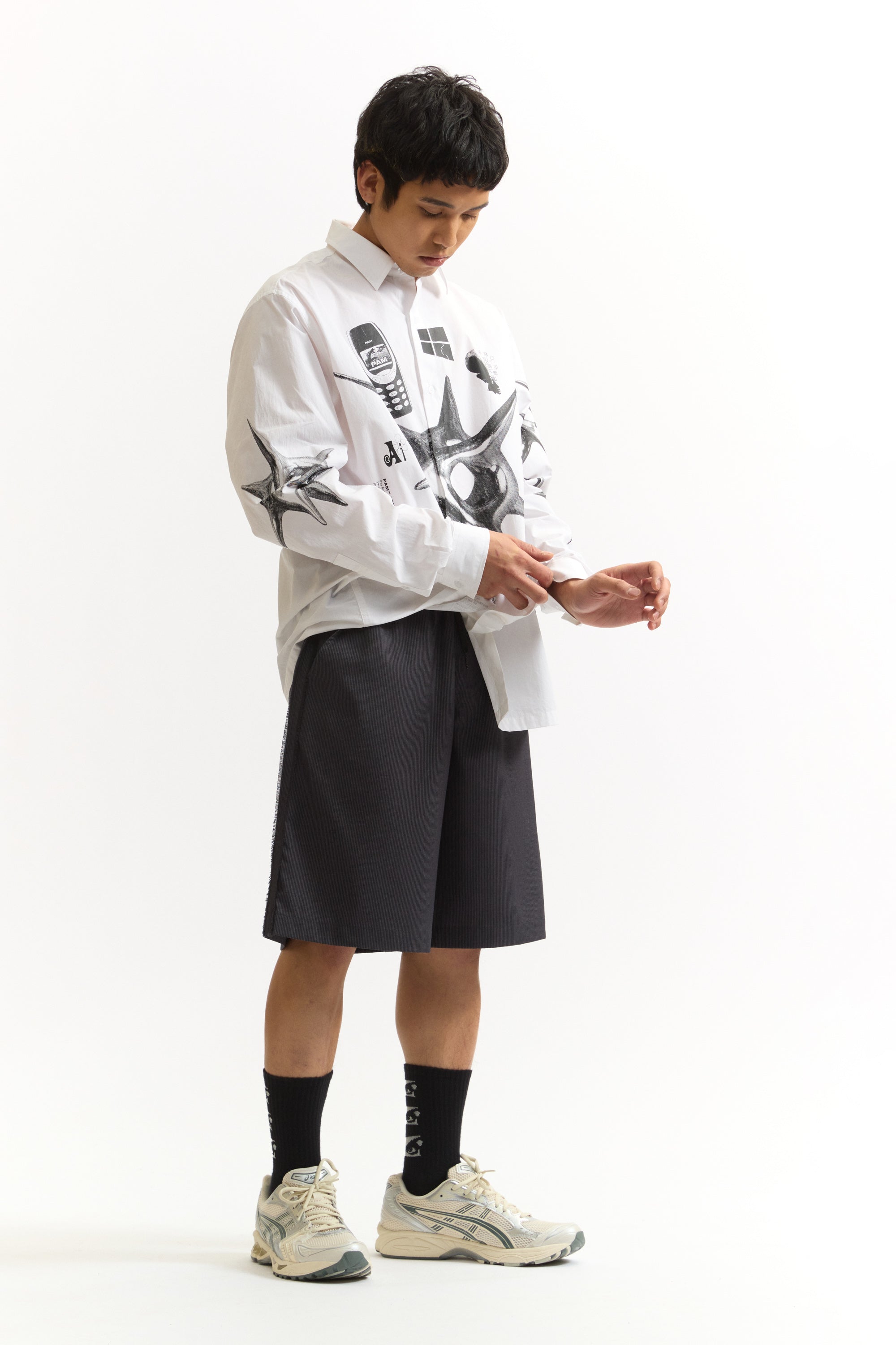 The PINSTRIPED A RUSSELL SHORTS available online with global shipping, and in PAM Stores Melbourne and Sydney.