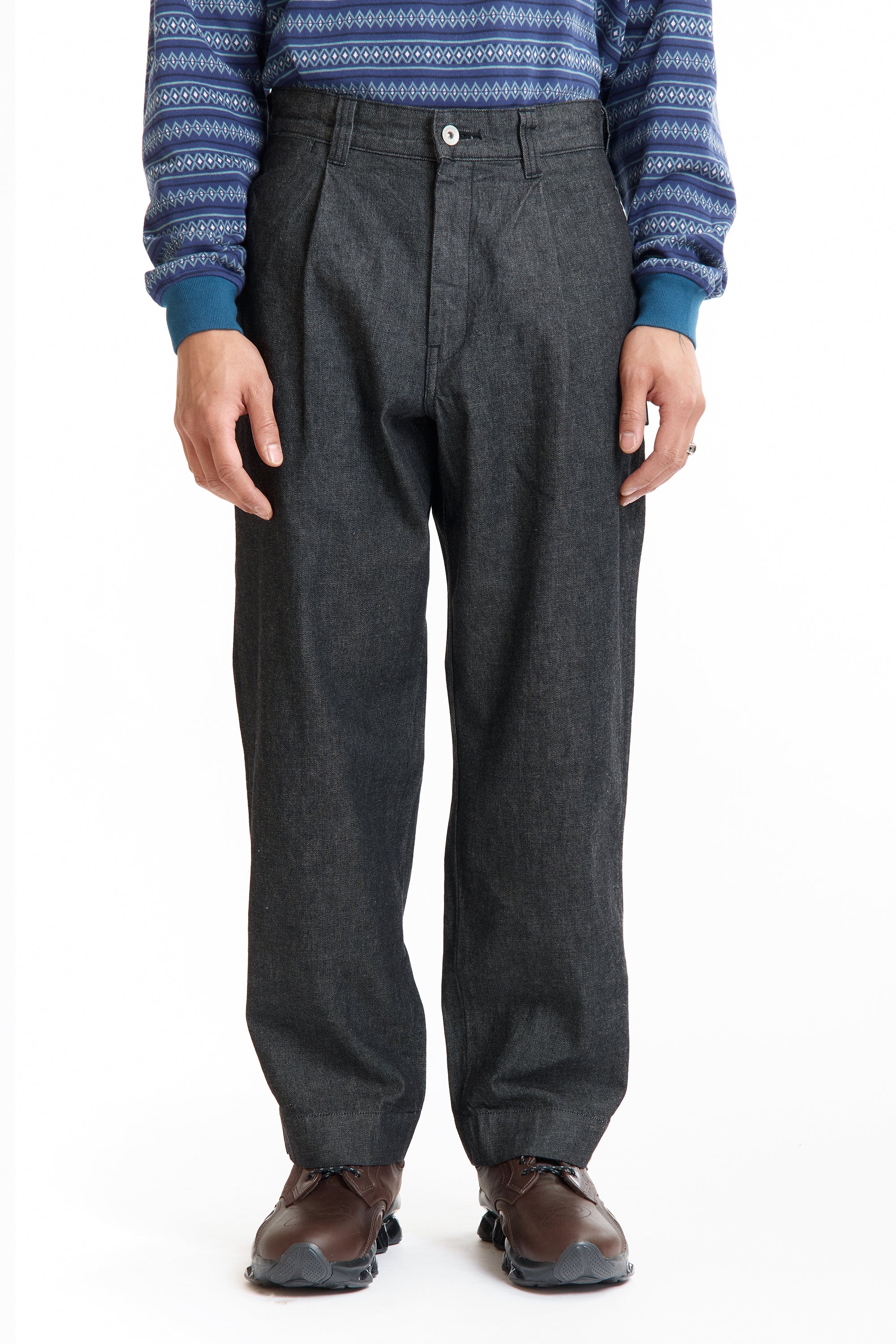 The SS26 DENIM TUCK PANTS BLACK available online with global shipping, and in PAM Stores Melbourne and Sydney.