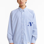 The SS26 NH STRIPE SHIRT LS BLUE available online with global shipping, and in PAM Stores Melbourne and Sydney.