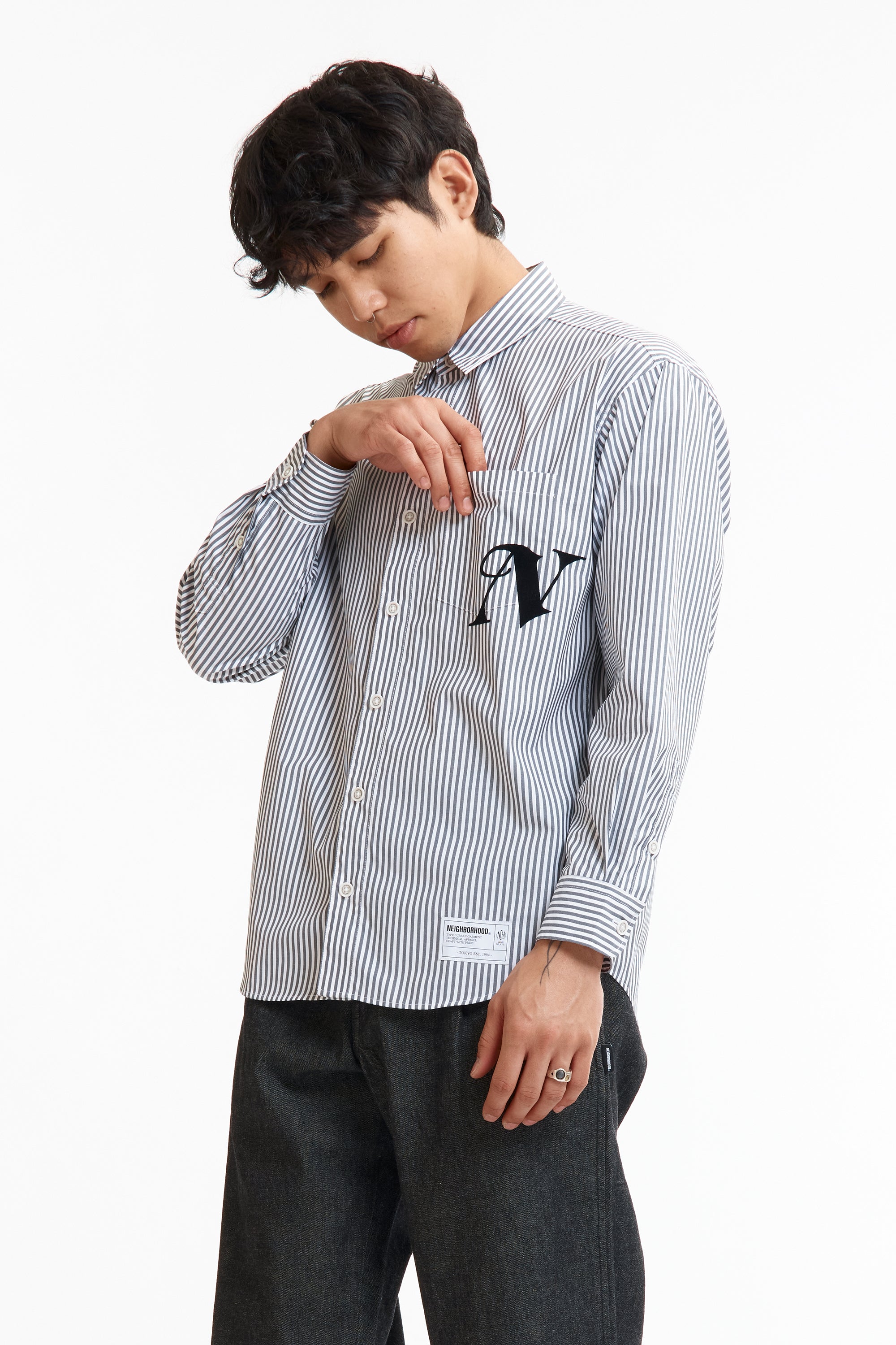 The SS26 NH STRIPE SHIRT LS BLACK available online with global shipping, and in PAM Stores Melbourne and Sydney.