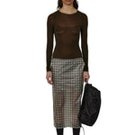 The Nia See Through Printed Check Mid Skirt available online with global shipping, and in PAM Stores Melbourne and Sydney.
