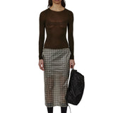 The Nia See Through Printed Check Mid Skirt available online with global shipping, and in PAM Stores Melbourne and Sydney.