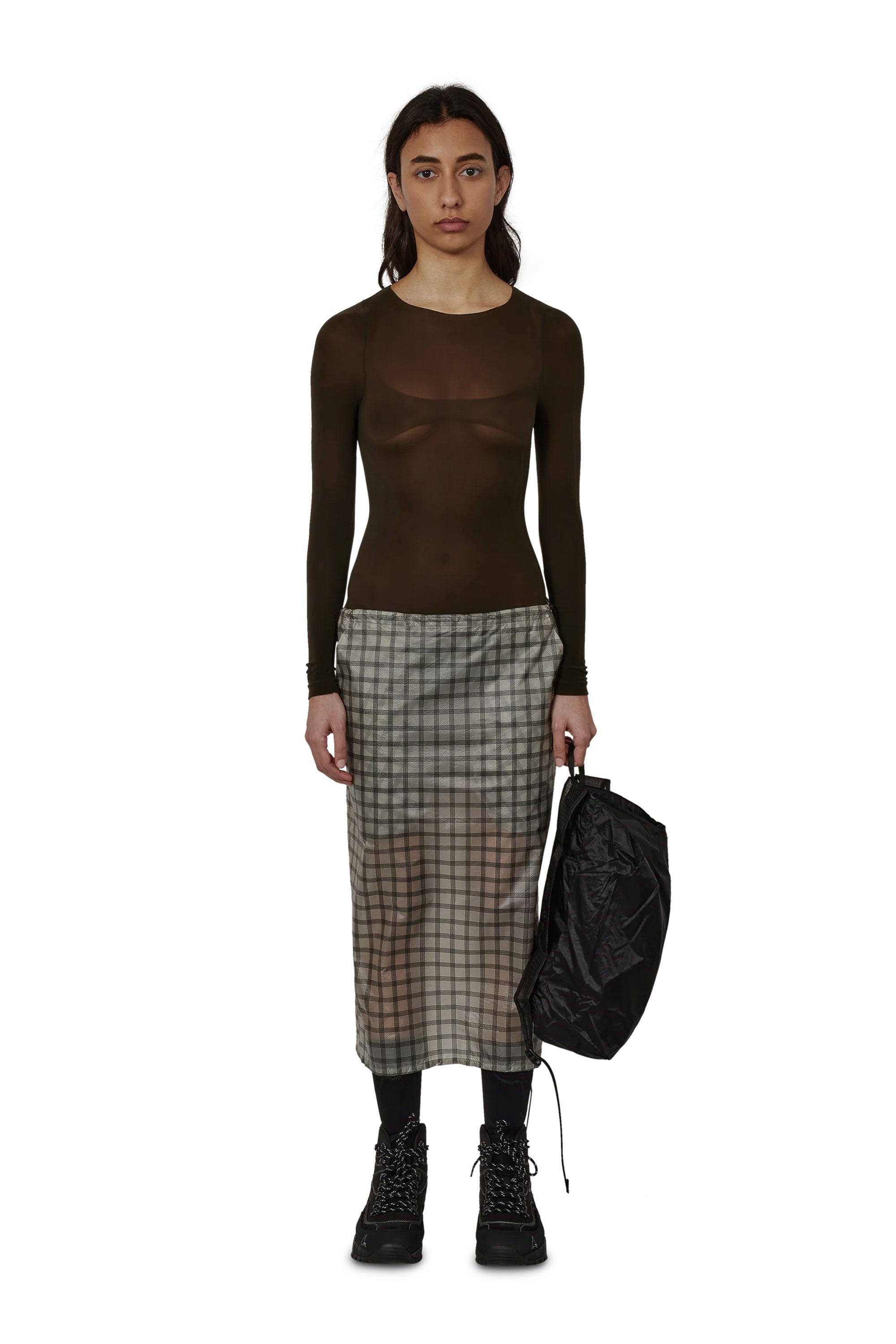 The Nia See Through Printed Check Mid Skirt available online with global shipping, and in PAM Stores Melbourne and Sydney.
