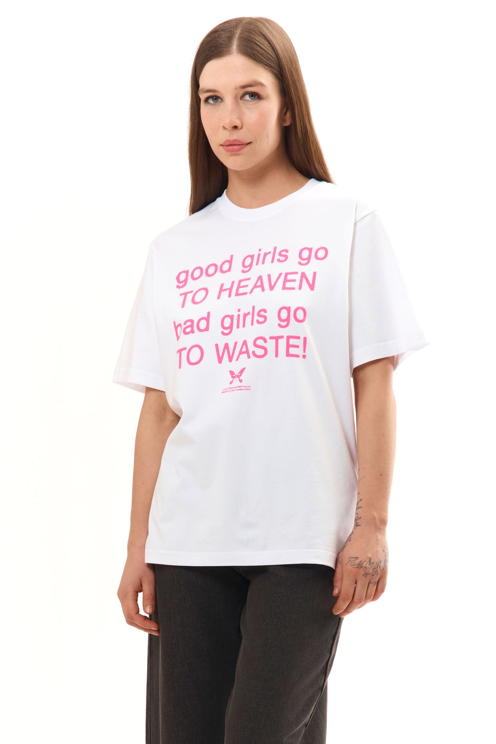 The PAM x WASTE - GOOD GIRLS TEE WHITE available online with global shipping, and in PAM Stores Melbourne and Sydney.